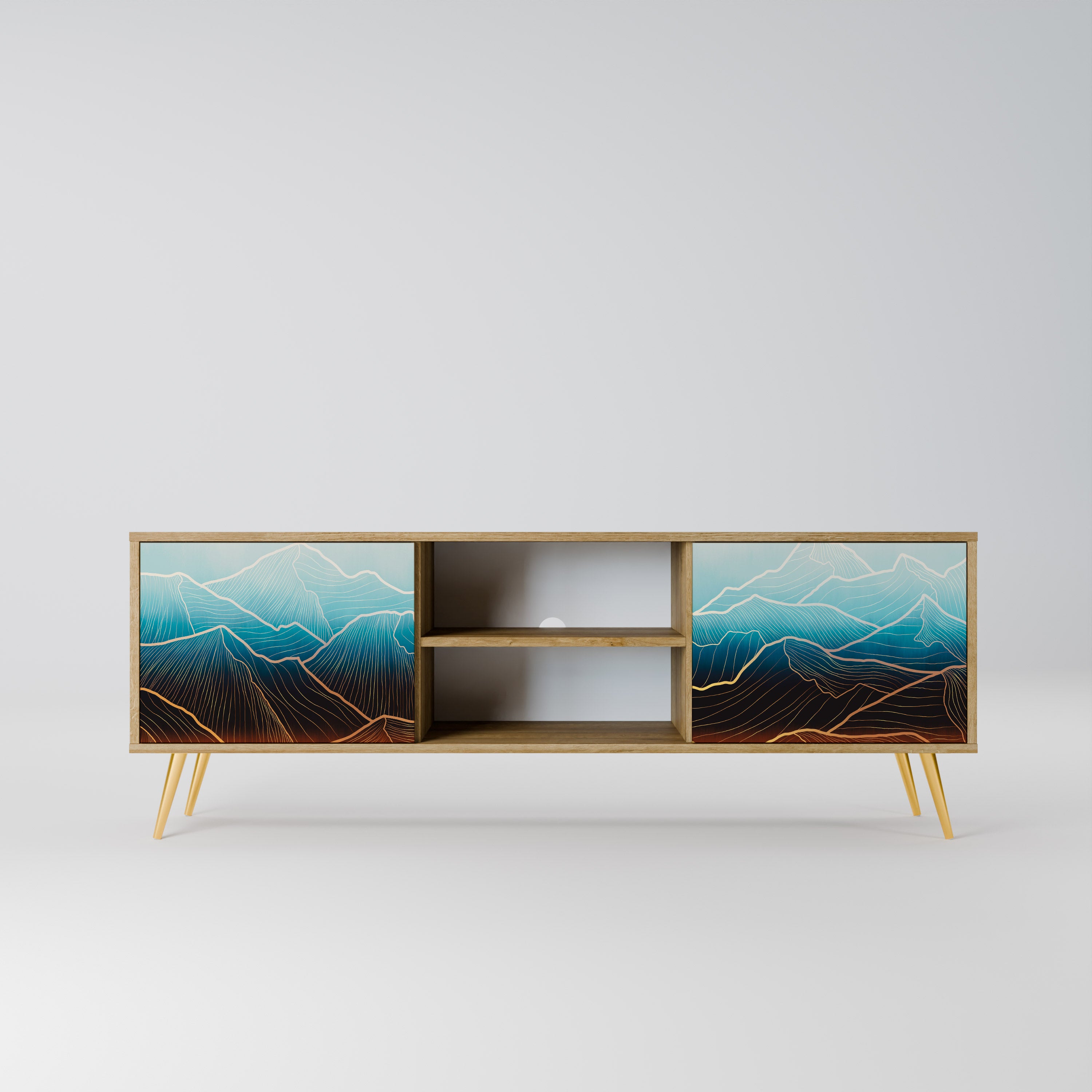Mueble de TV de 2 puertas LUNAR SECRETS con efecto roble