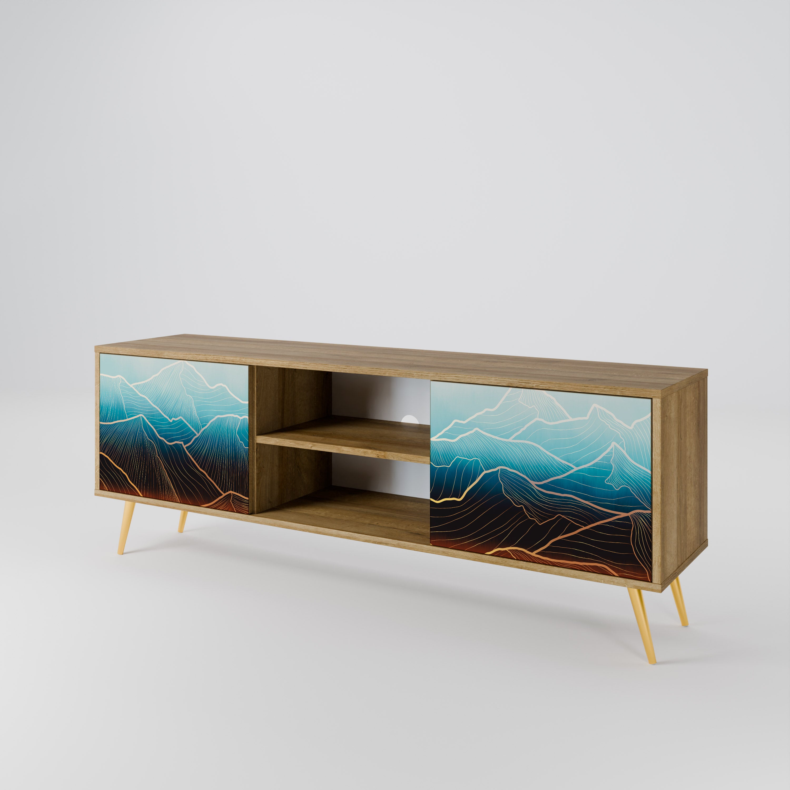 Mueble de TV de 2 puertas LUNAR SECRETS con efecto roble