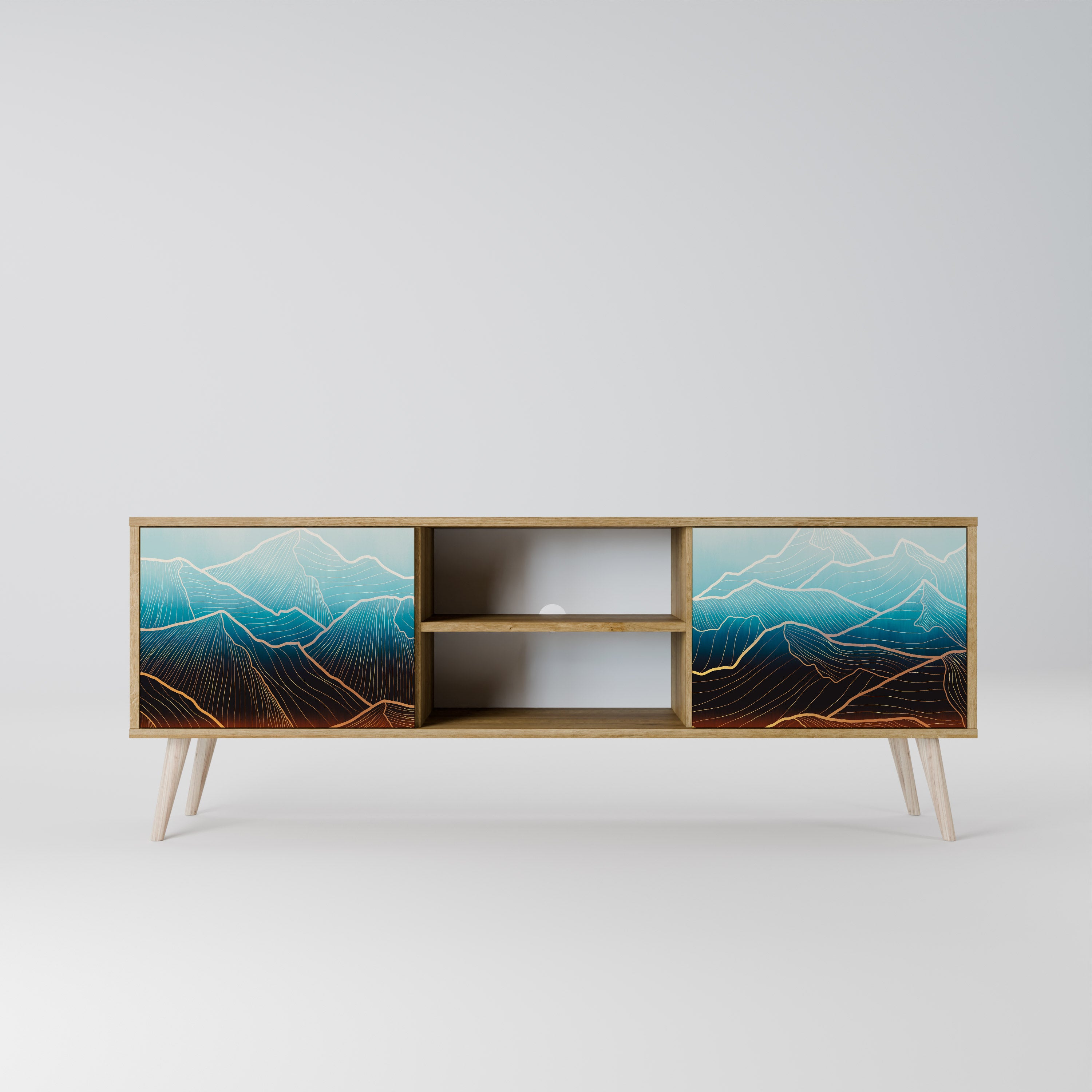 Mueble de TV de 2 puertas LUNAR SECRETS con efecto roble