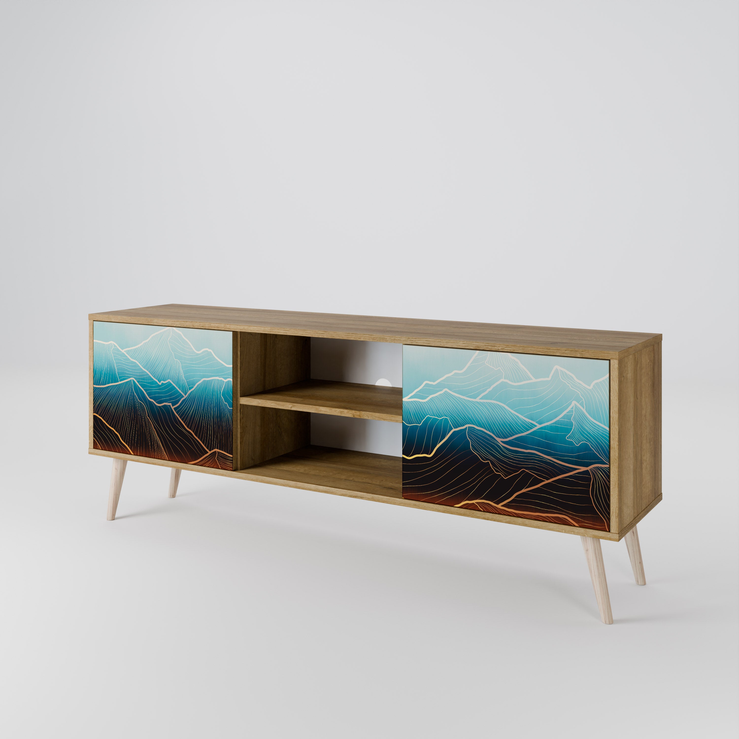 Mueble de TV de 2 puertas LUNAR SECRETS con efecto roble