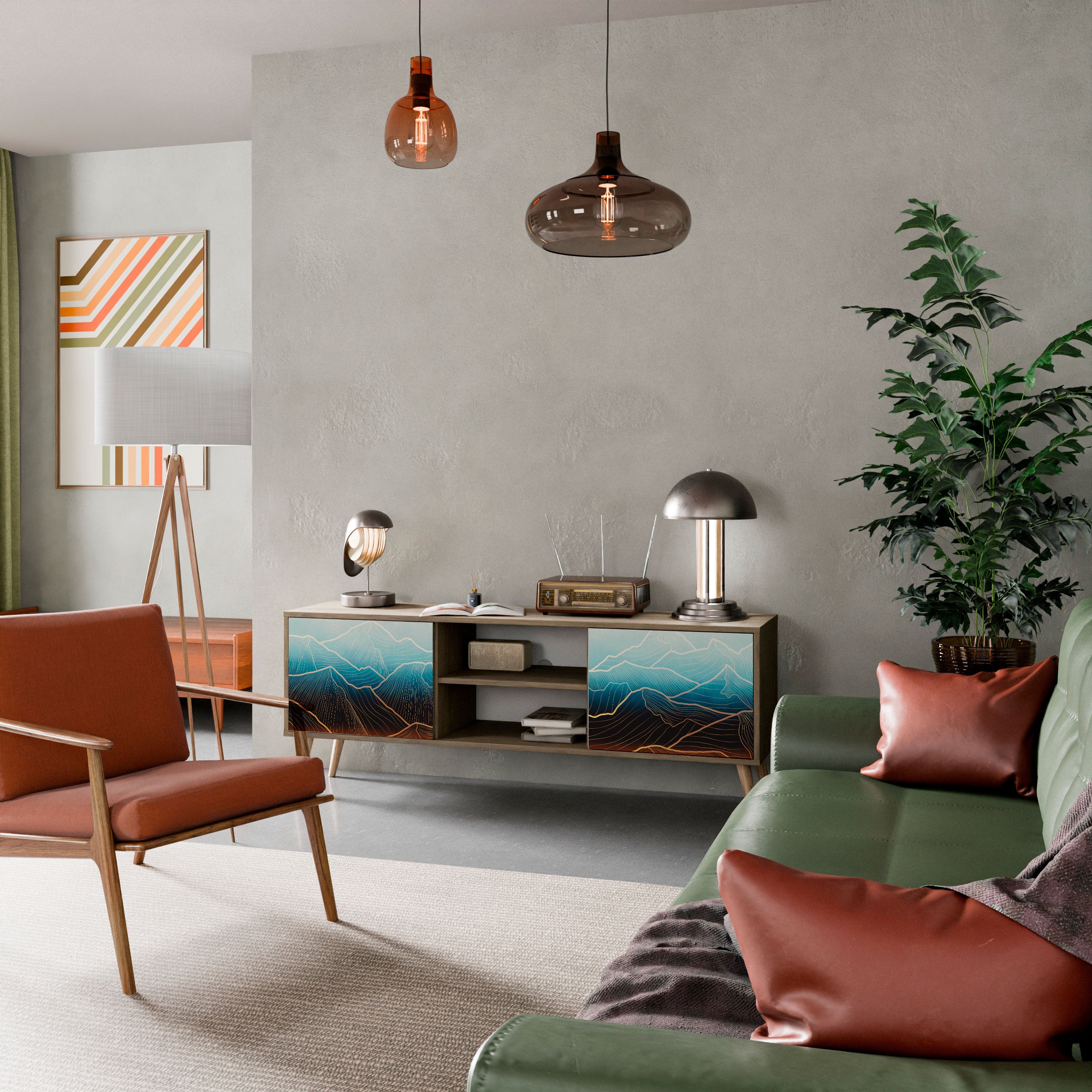 Mueble de TV de 2 puertas LUNAR SECRETS con efecto roble