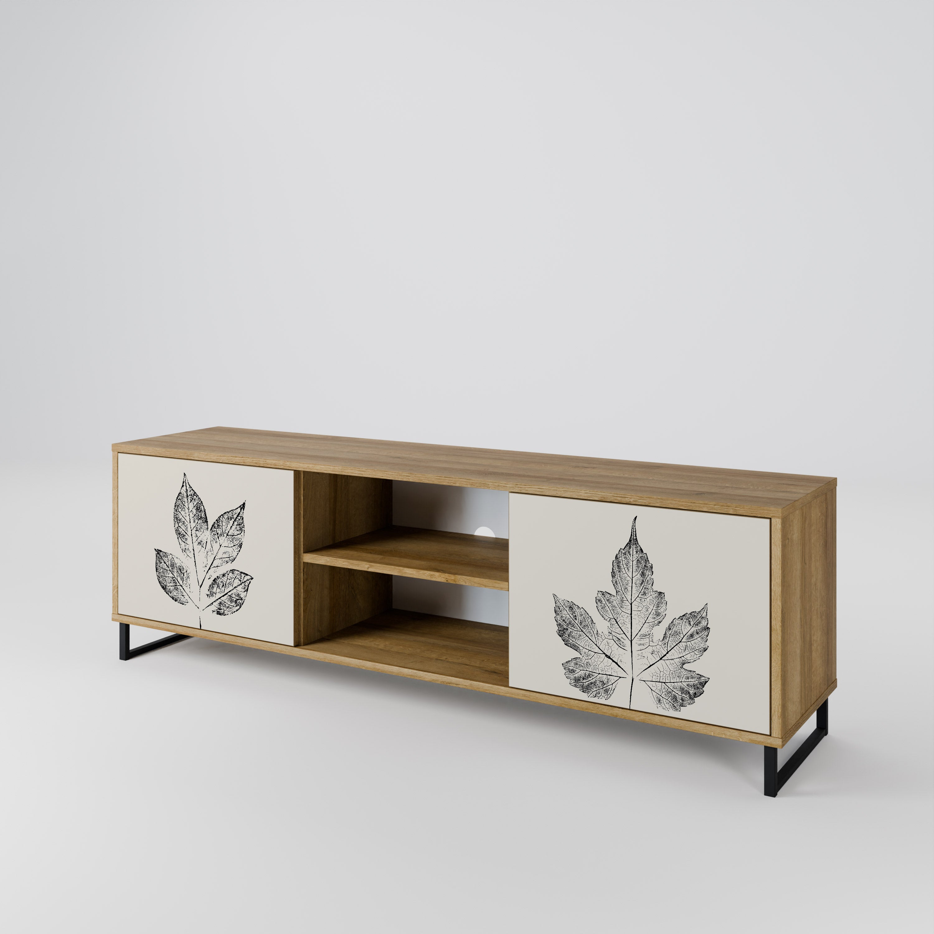 Mueble de TV de 2 puertas con efecto roble LEAFY STAMPS