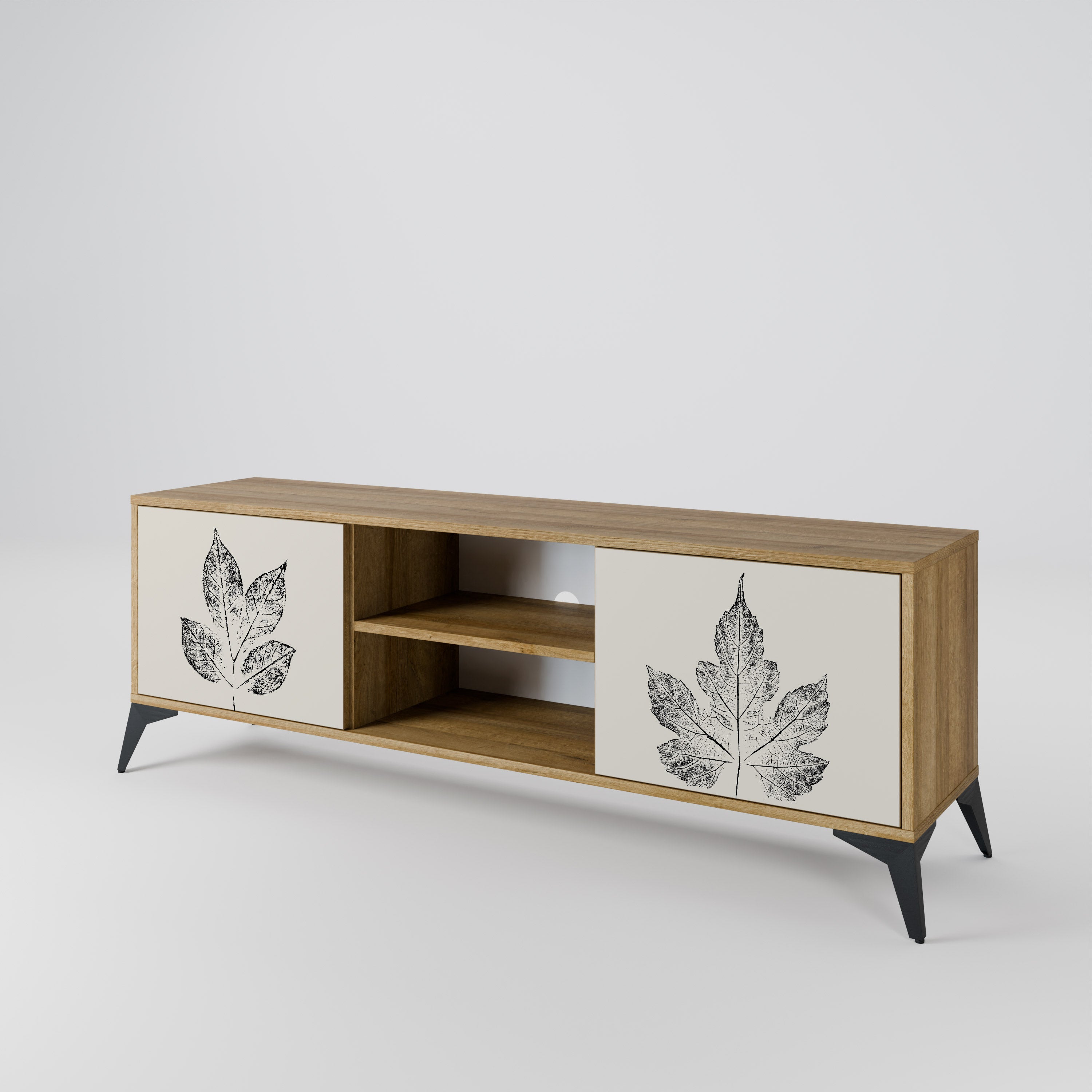 Mueble de TV de 2 puertas con efecto roble LEAFY STAMPS