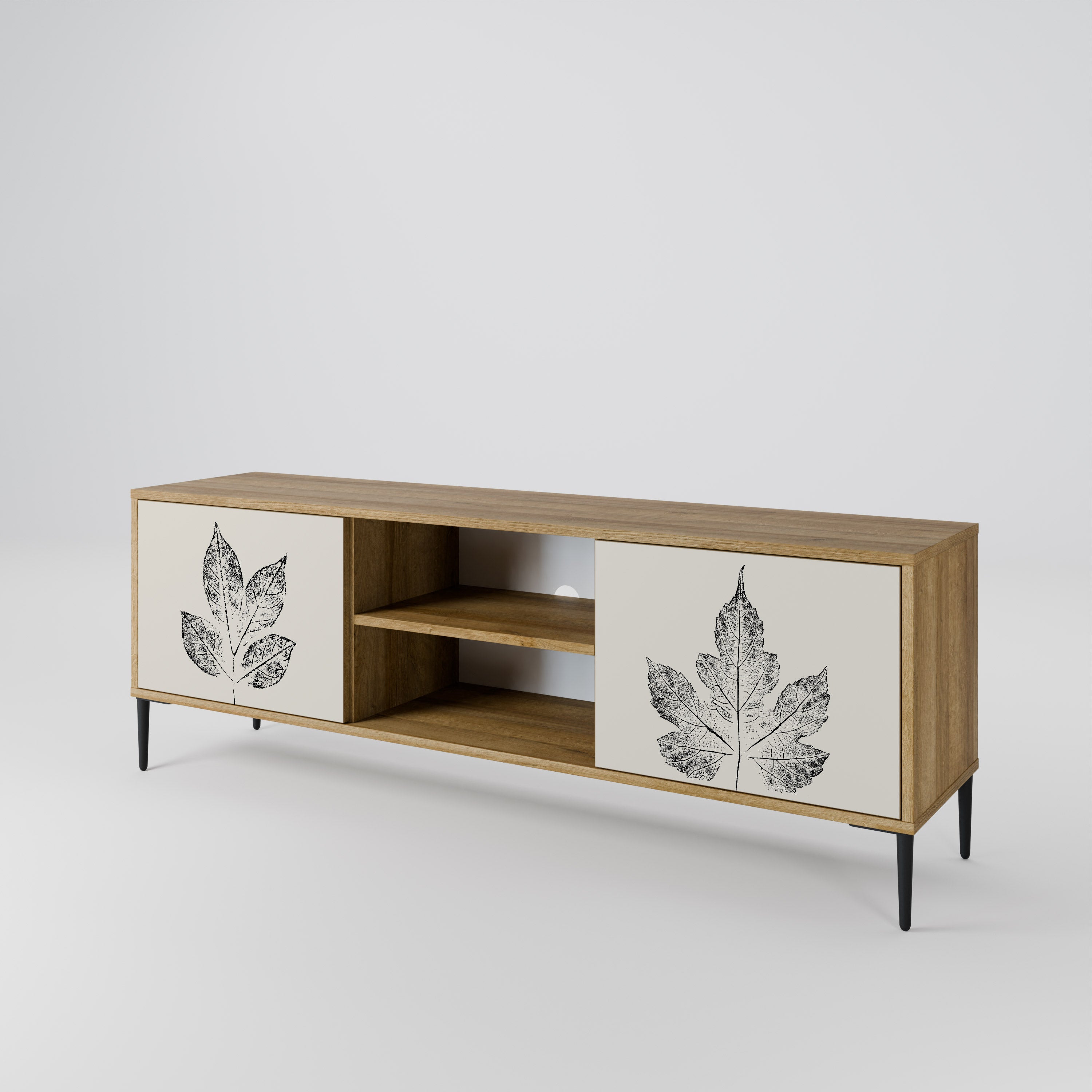 Mueble de TV de 2 puertas con efecto roble LEAFY STAMPS