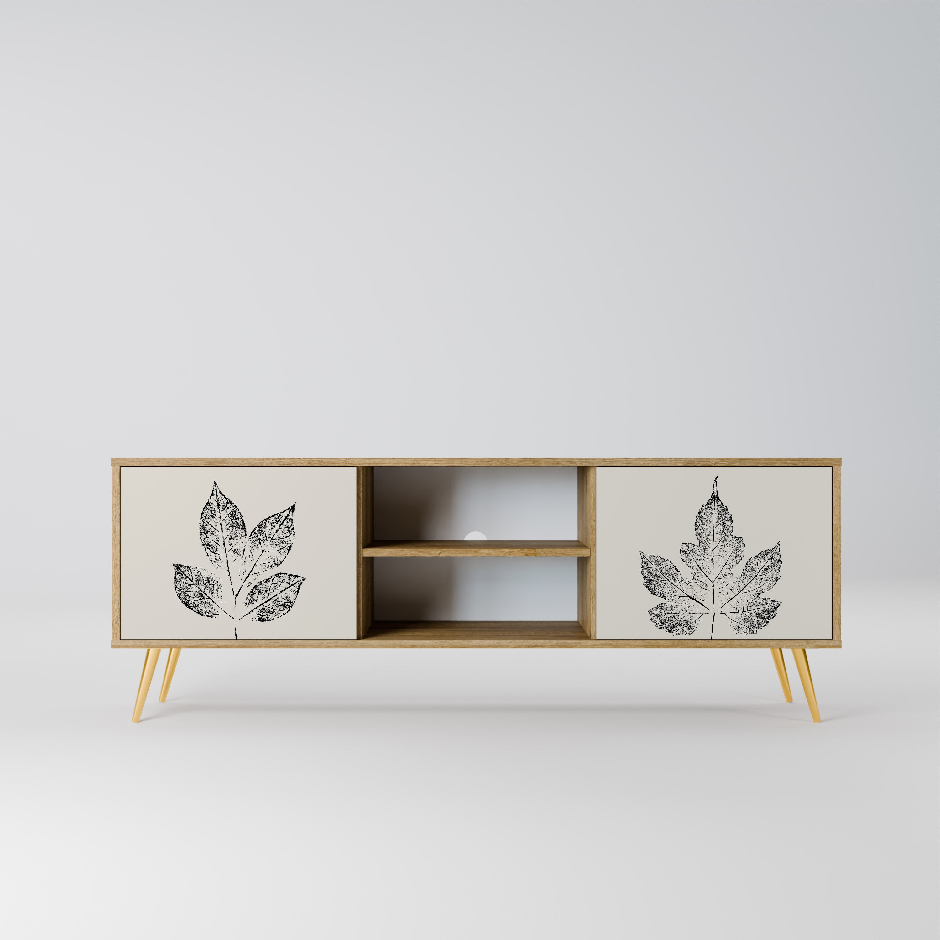 Mueble de TV de 2 puertas con efecto roble LEAFY STAMPS