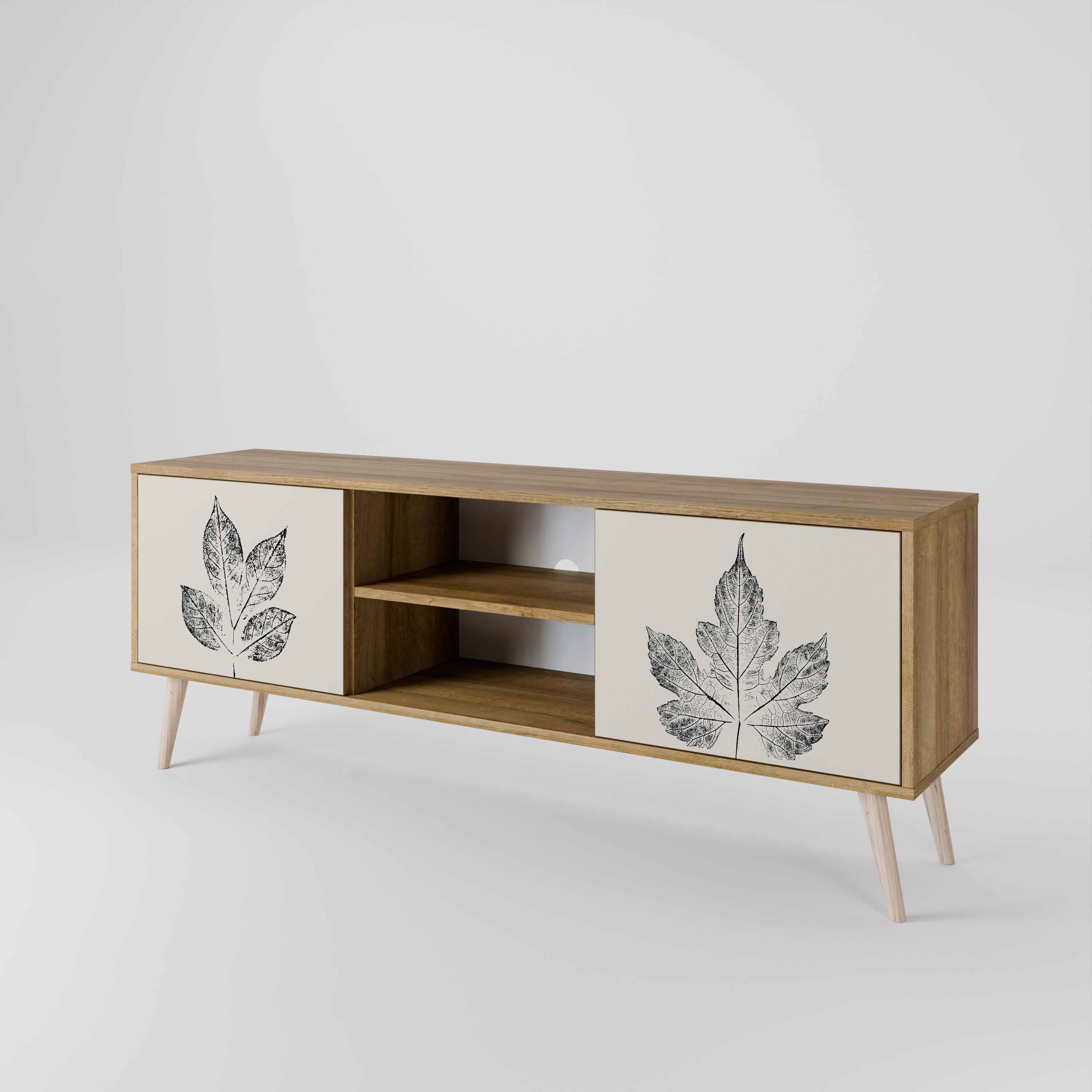 Mueble de TV de 2 puertas con efecto roble LEAFY STAMPS