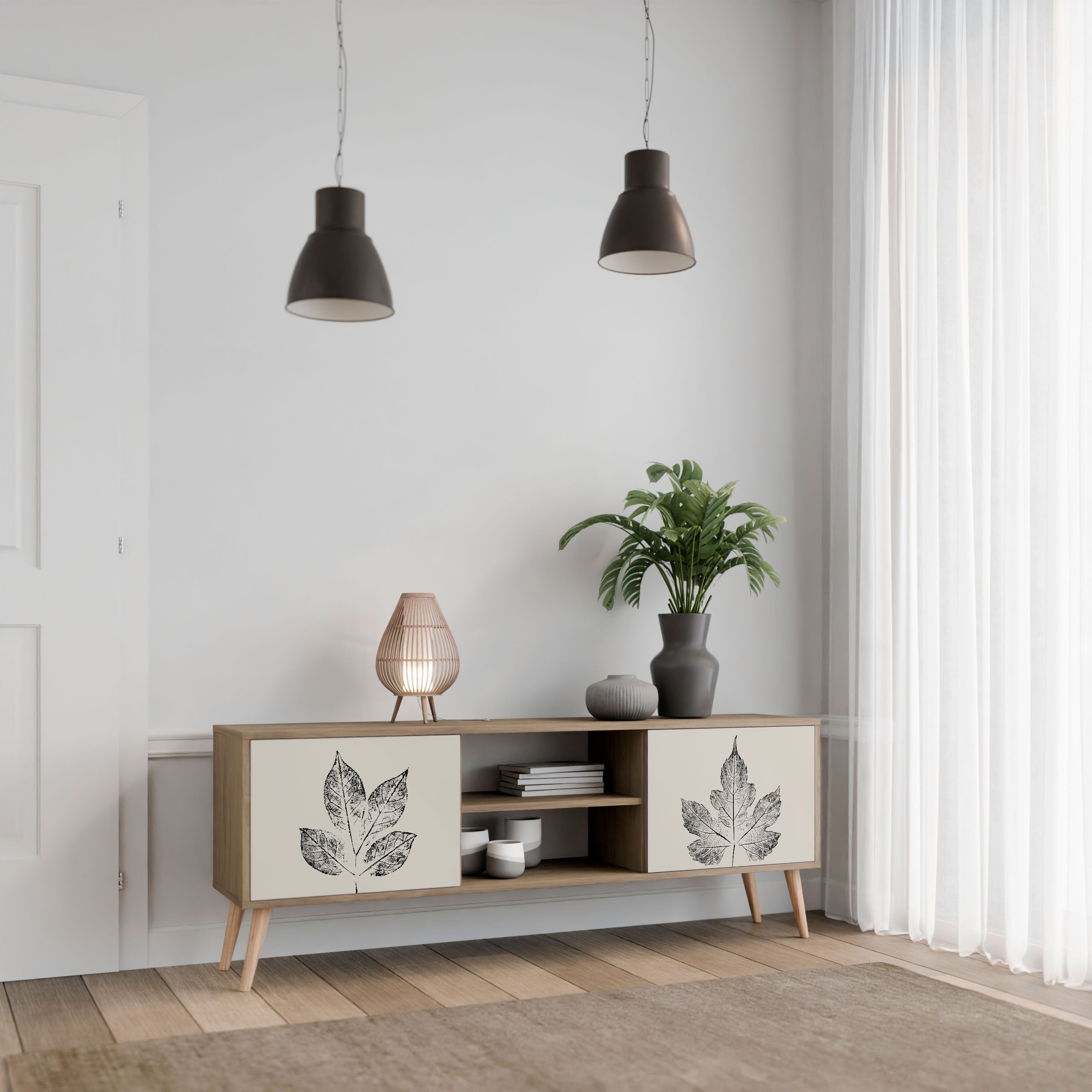 Mueble de TV de 2 puertas con efecto roble LEAFY STAMPS