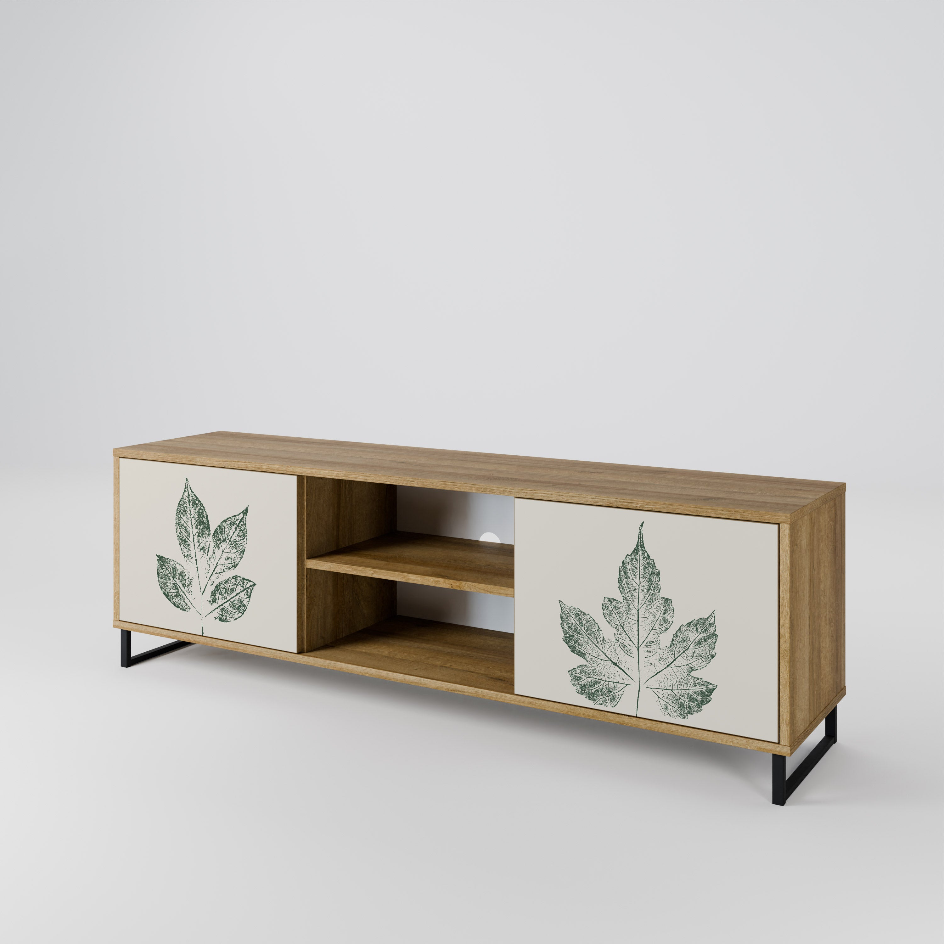 Mueble de TV de 2 puertas con efecto roble GREEN LEAFY STAMPS