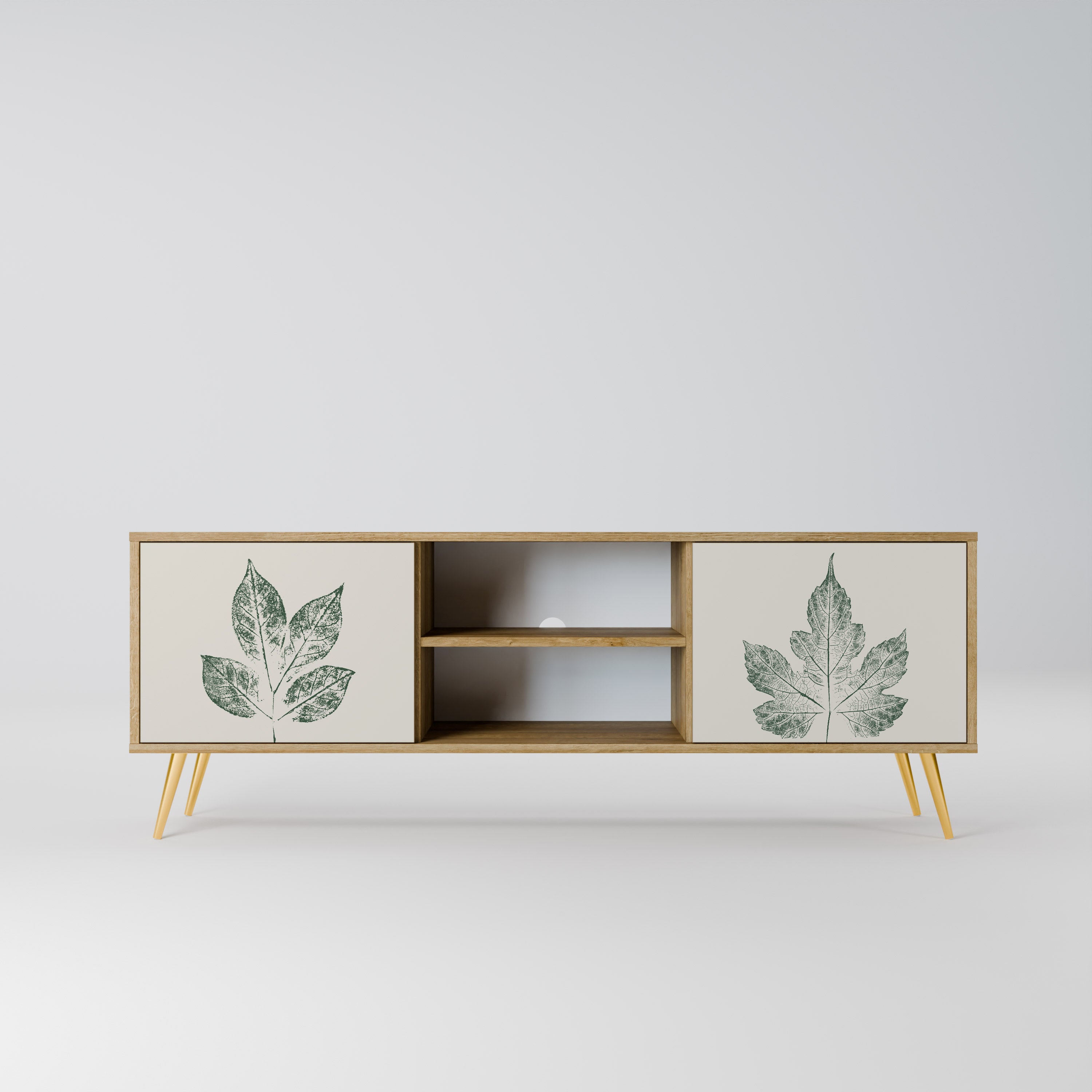 Mueble de TV de 2 puertas con efecto roble GREEN LEAFY STAMPS