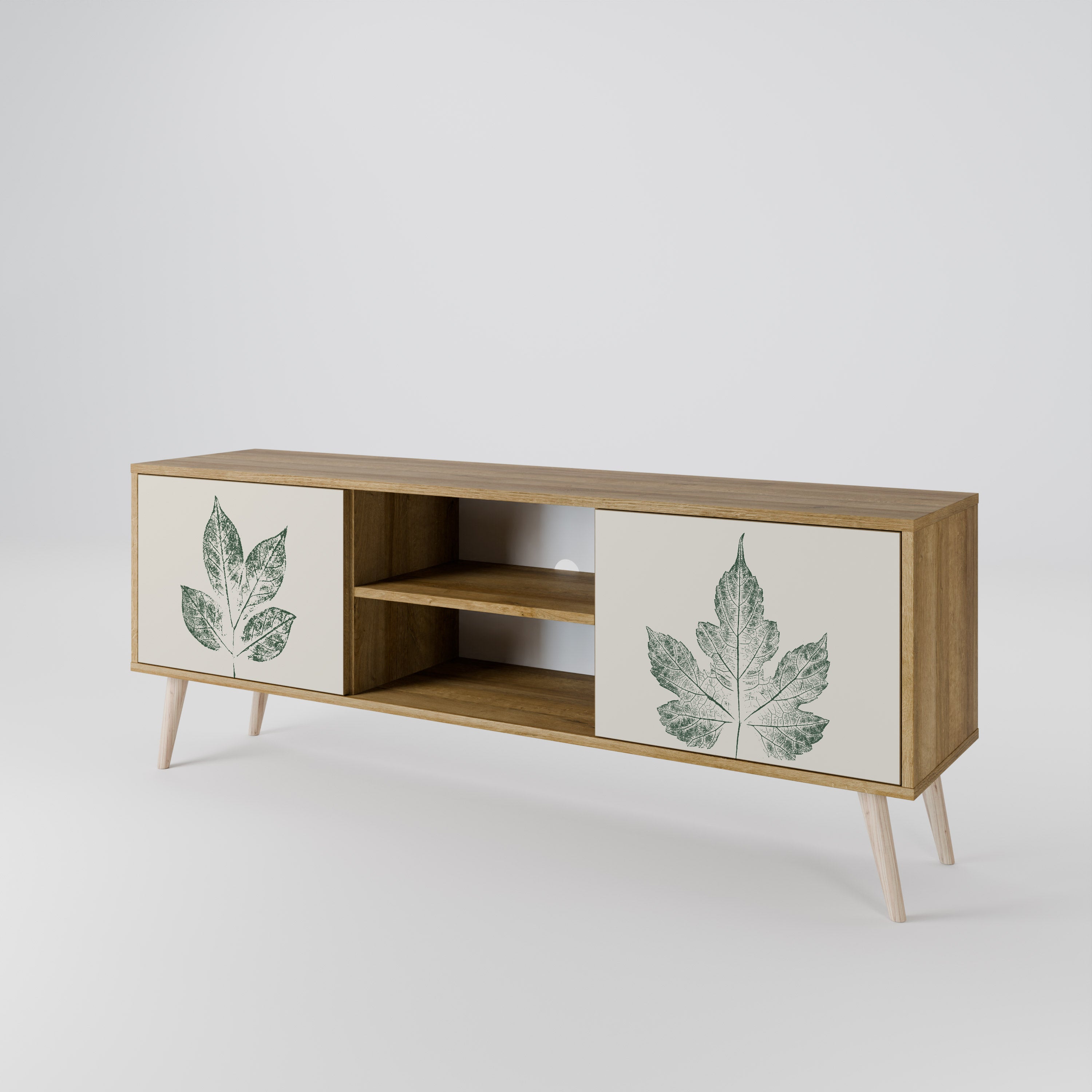 Mueble de TV de 2 puertas con efecto roble GREEN LEAFY STAMPS