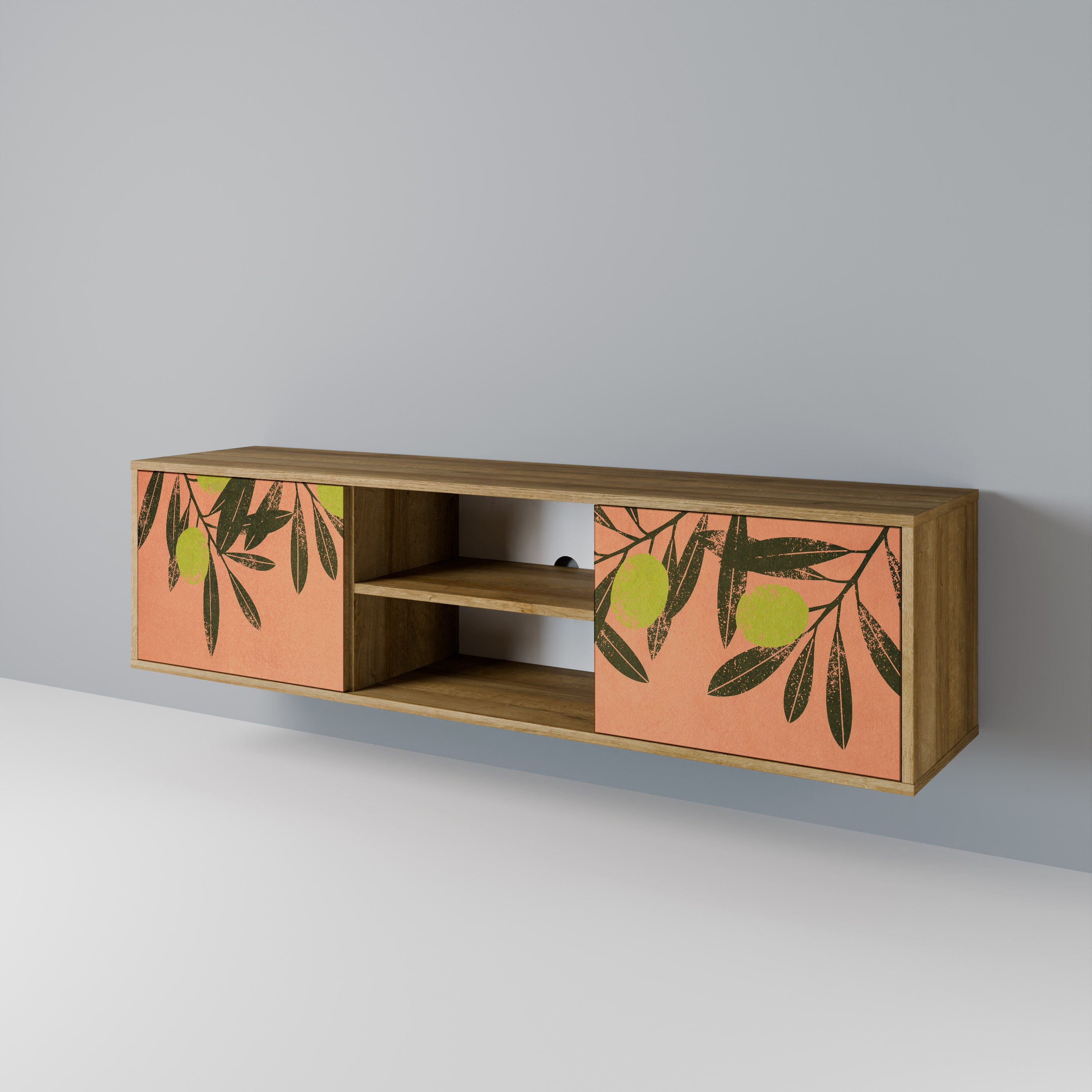 Mueble de TV de 2 puertas JUICY OLIVES con efecto roble