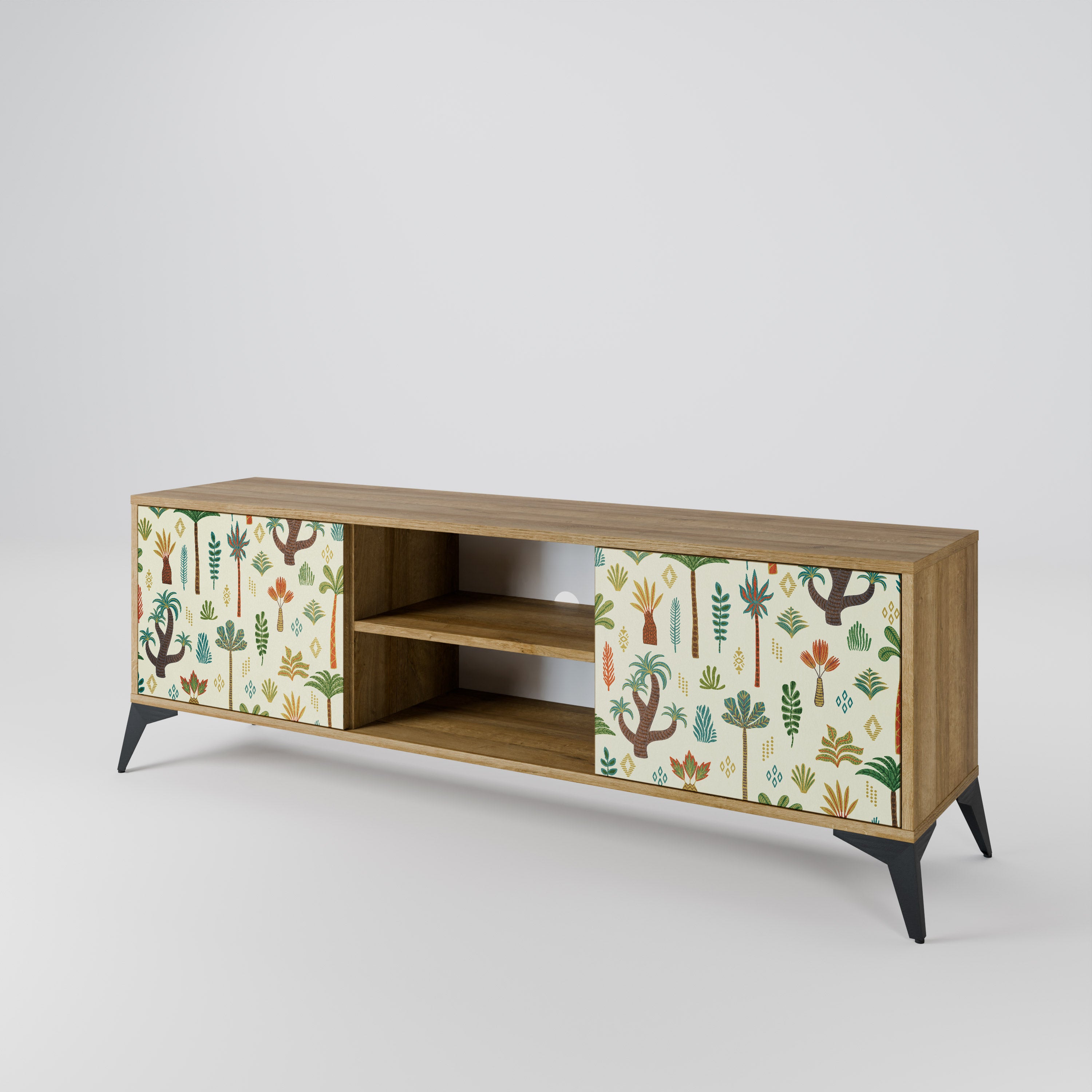 Mueble de TV de 2 puertas PALM SPRING con efecto roble