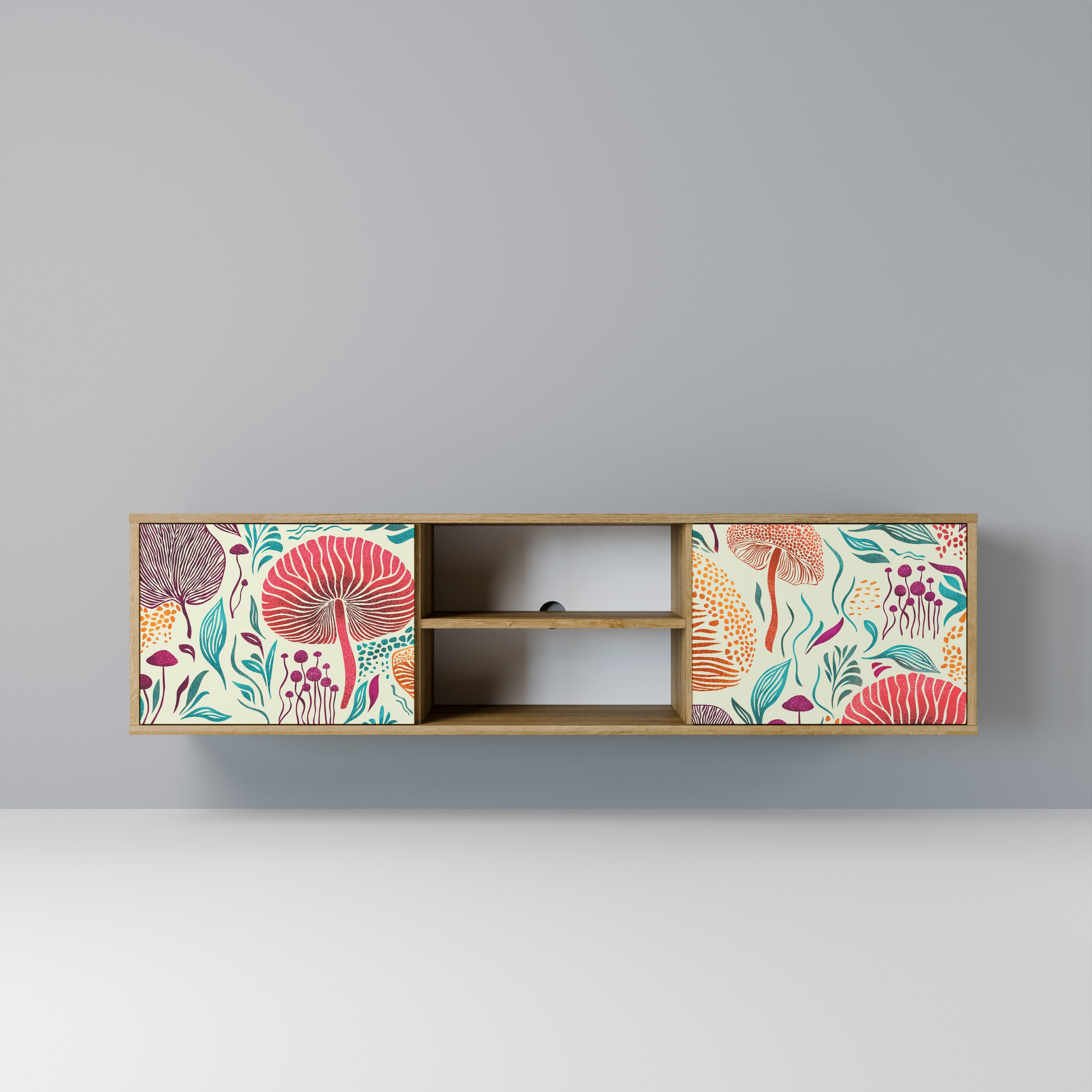 Mueble de TV FUNGUS FANTASY de 2 puertas con efecto roble