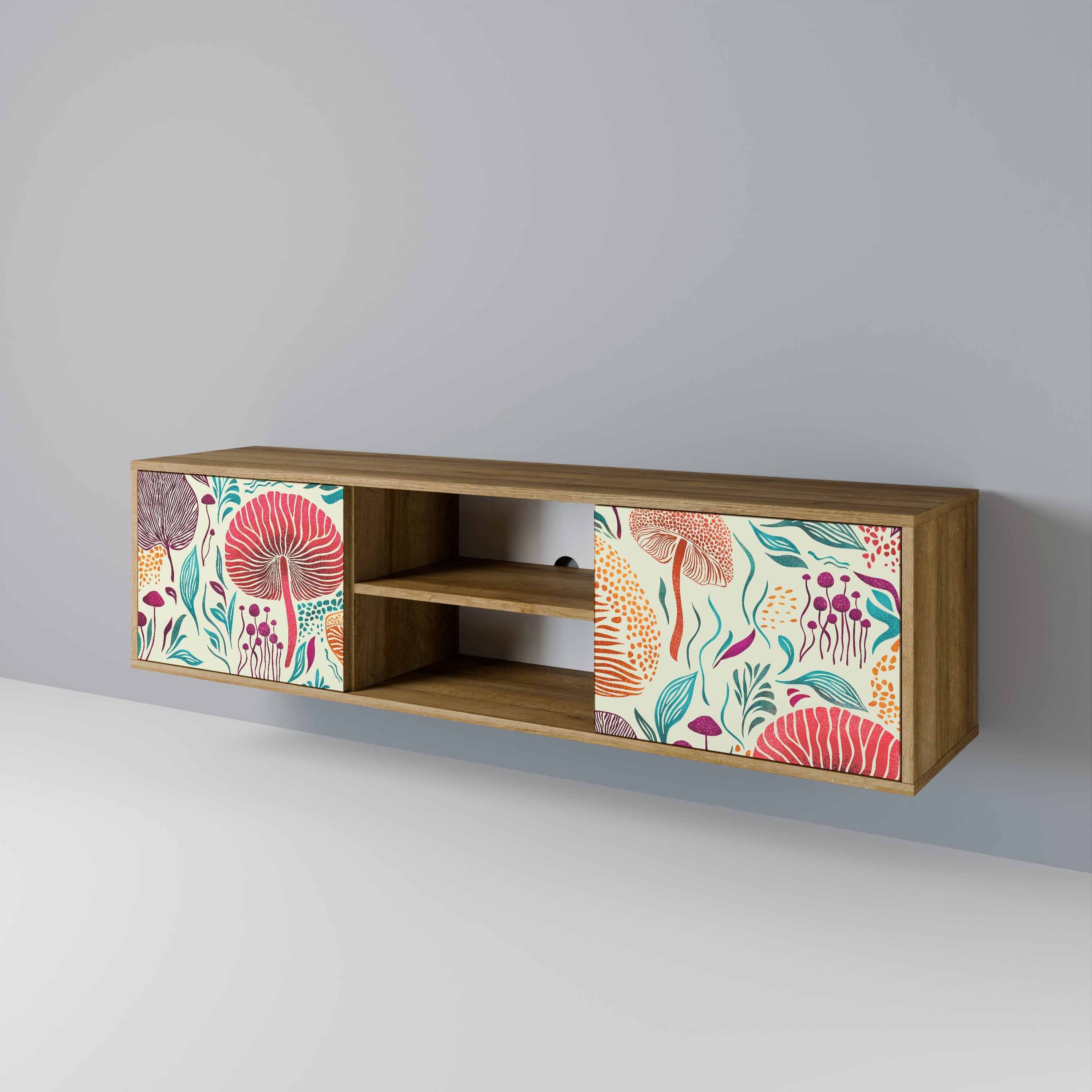 Mueble de TV FUNGUS FANTASY de 2 puertas con efecto roble