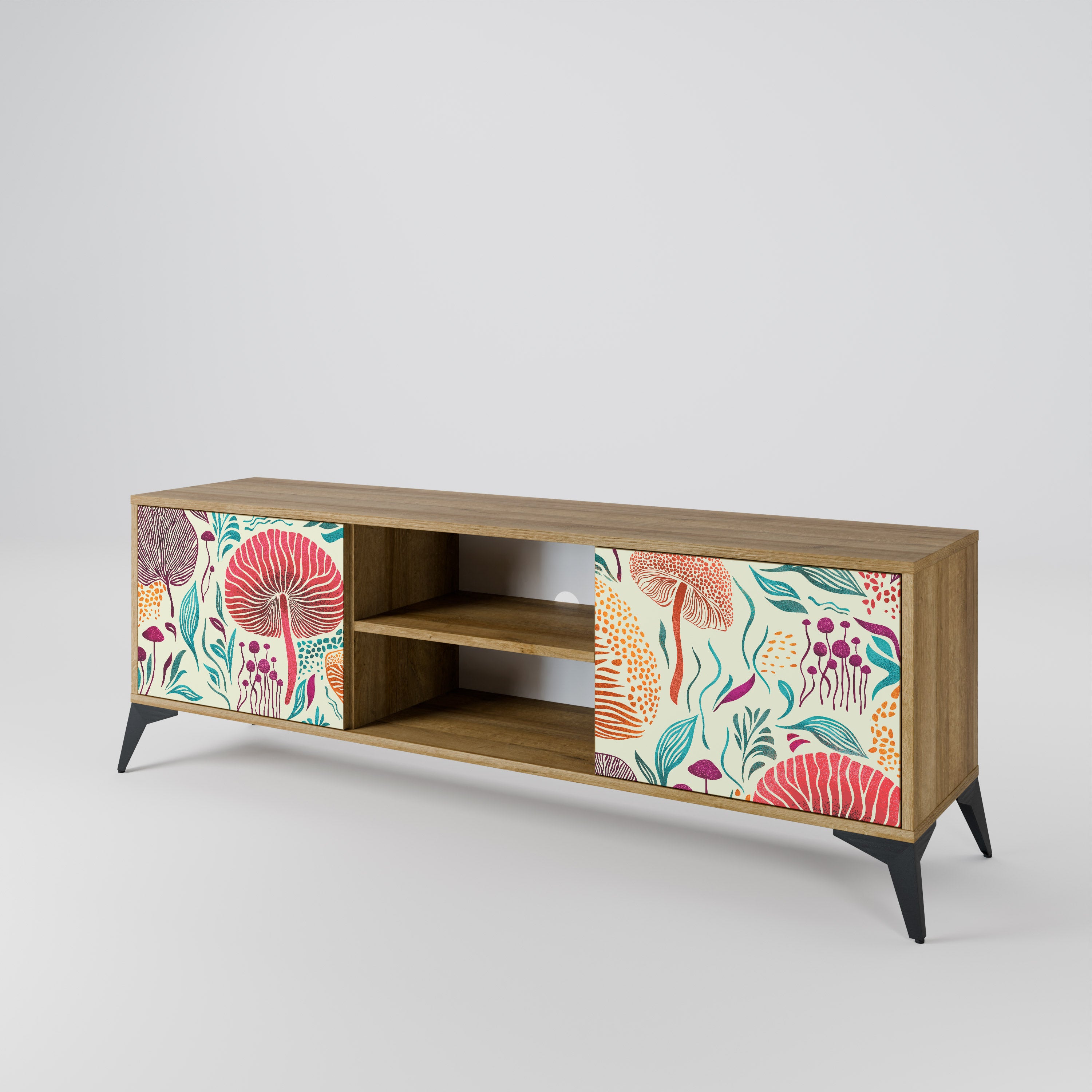 Mueble de TV FUNGUS FANTASY de 2 puertas con efecto roble
