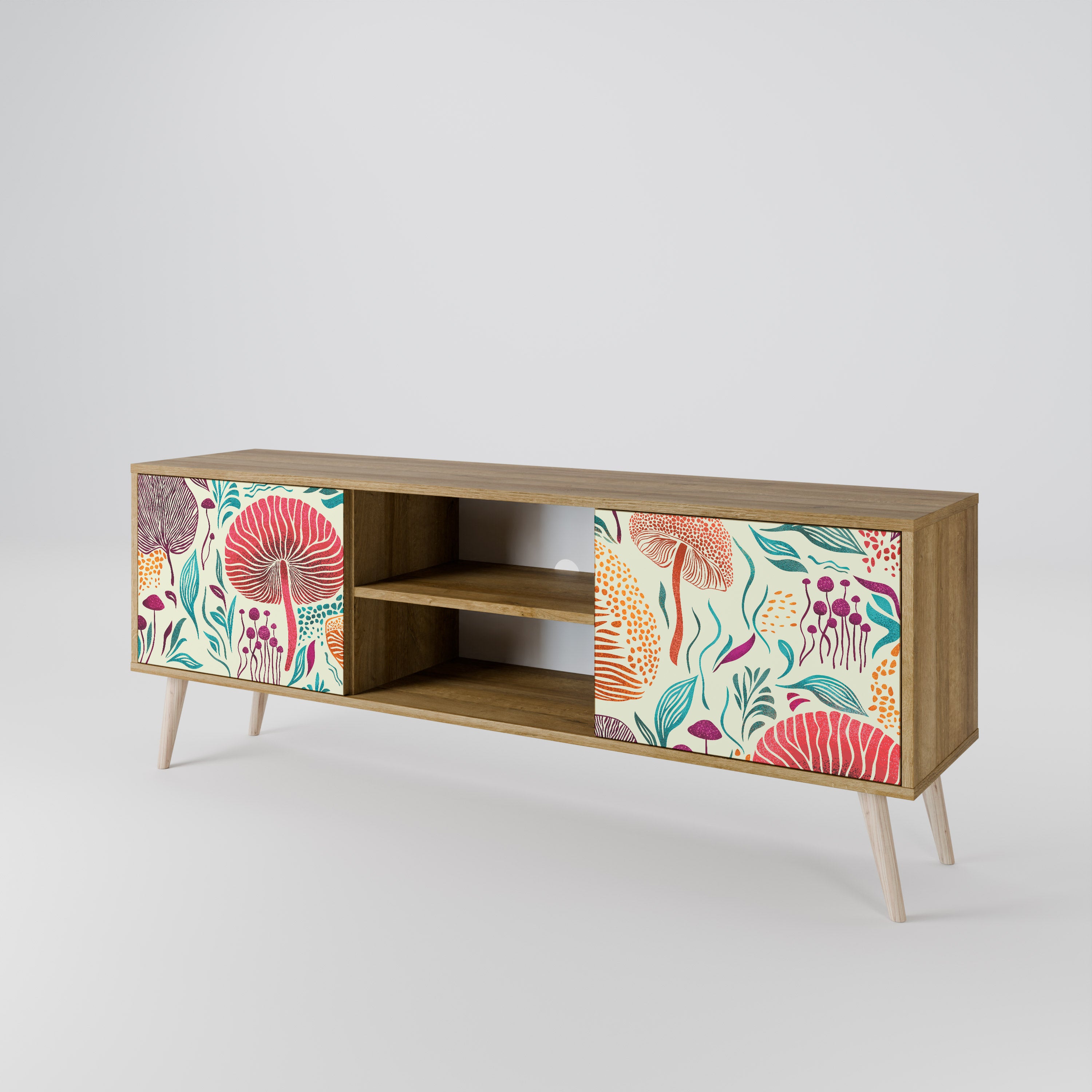 Mueble de TV FUNGUS FANTASY de 2 puertas con efecto roble