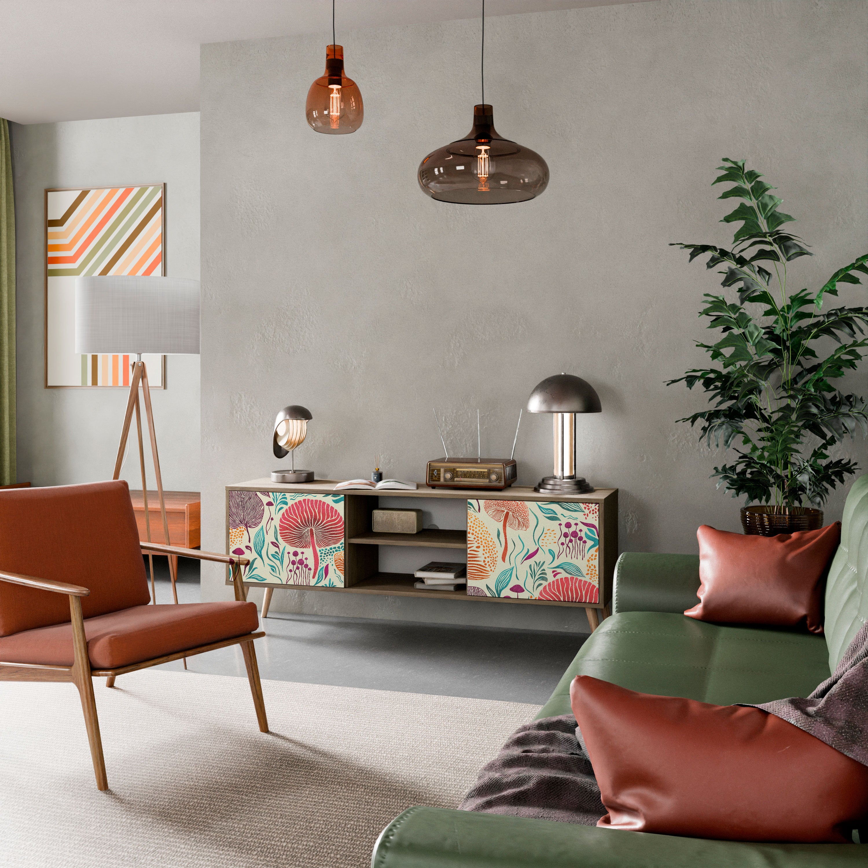 Mueble de TV FUNGUS FANTASY de 2 puertas con efecto roble