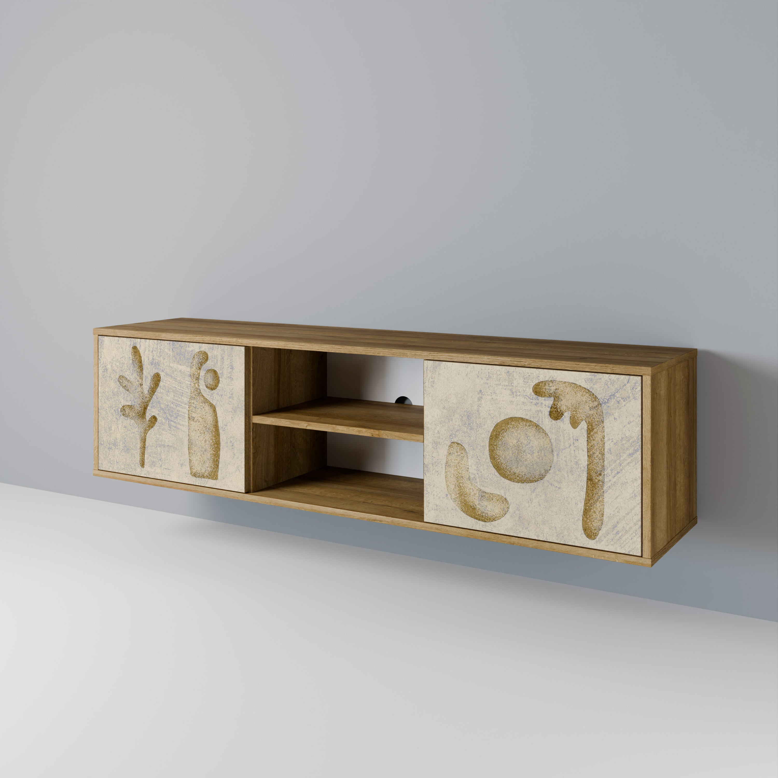 SAND SCULPTURES Mueble de TV de 2 puertas con efecto roble