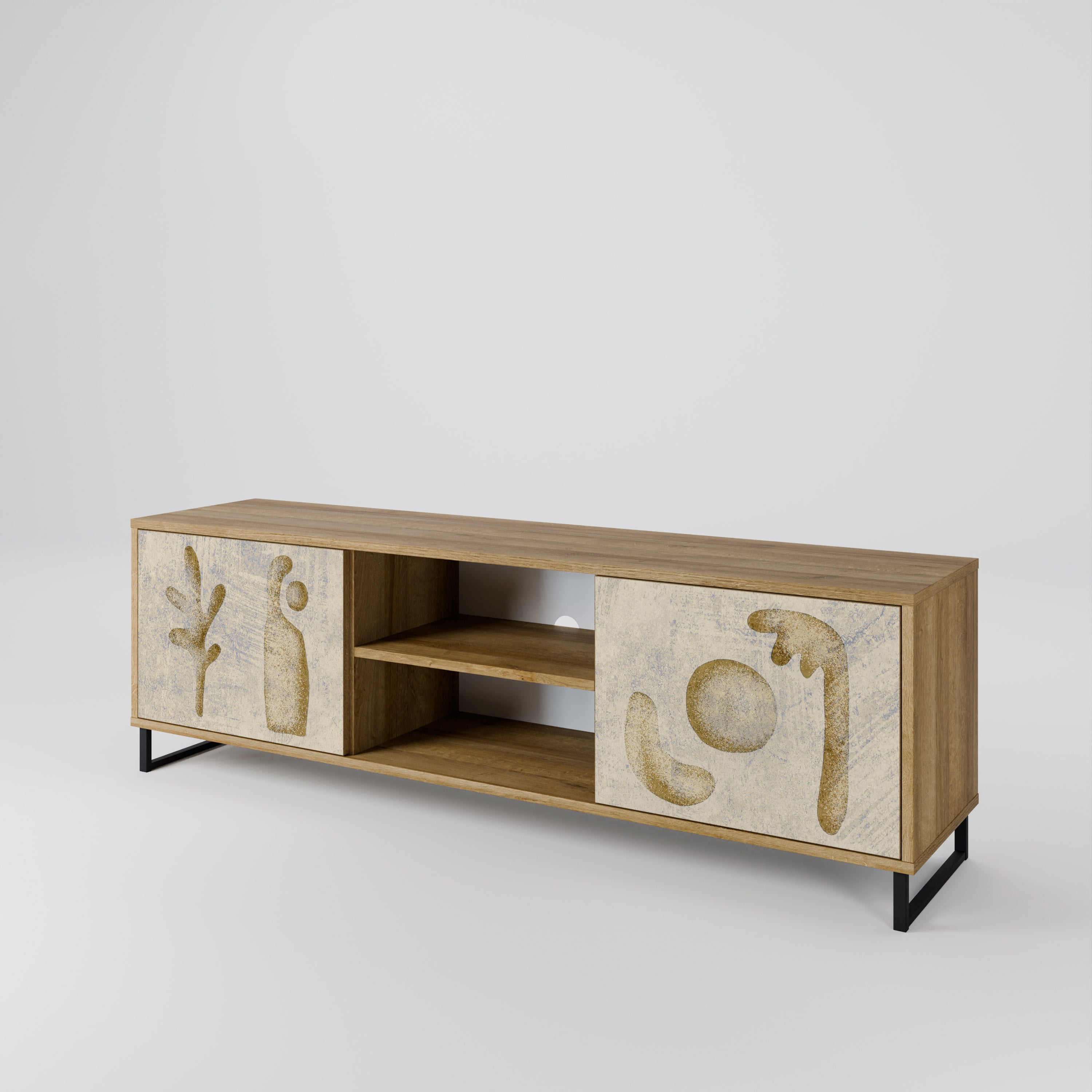 SAND SCULPTURES Mueble de TV de 2 puertas con efecto roble
