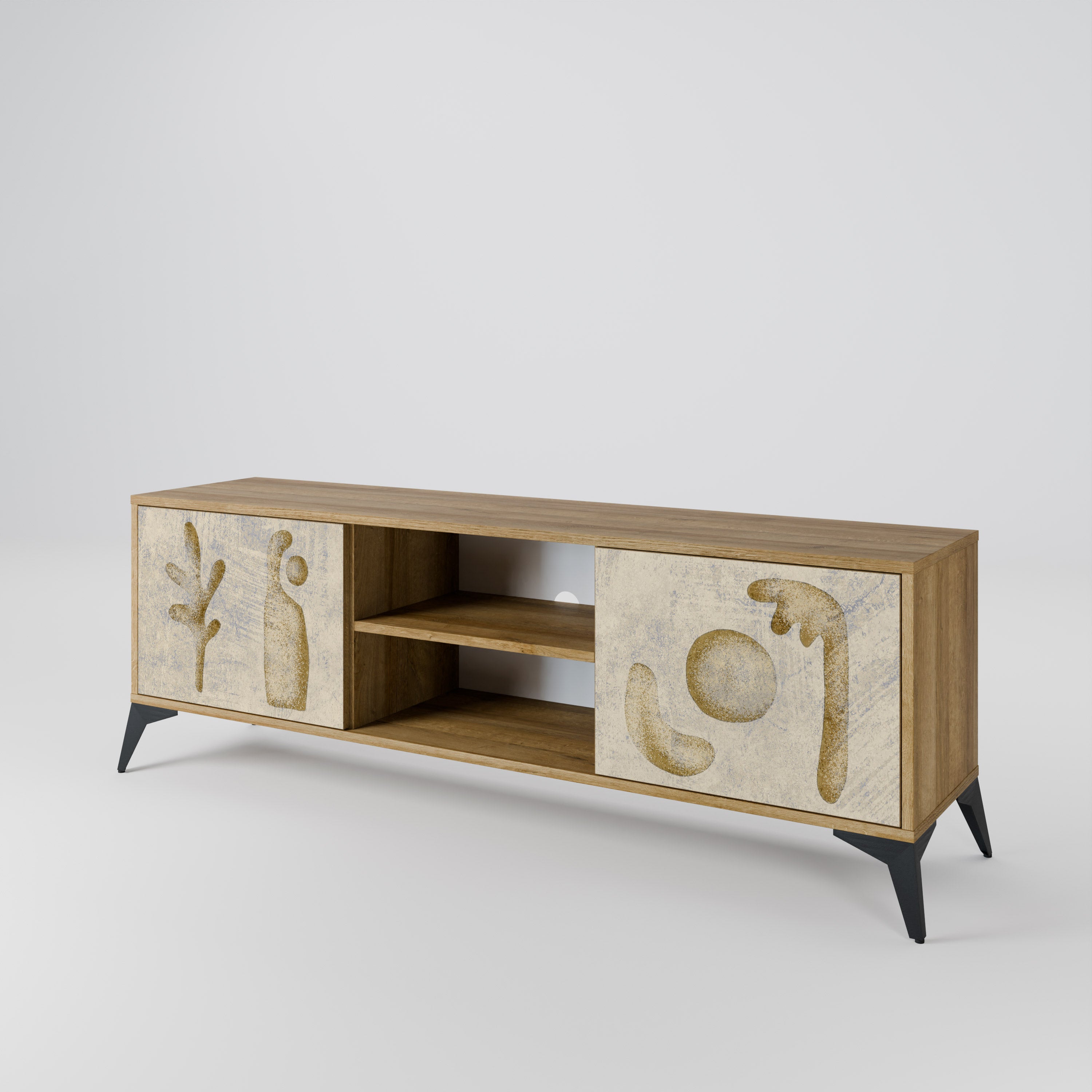 SAND SCULPTURES Mueble de TV de 2 puertas con efecto roble