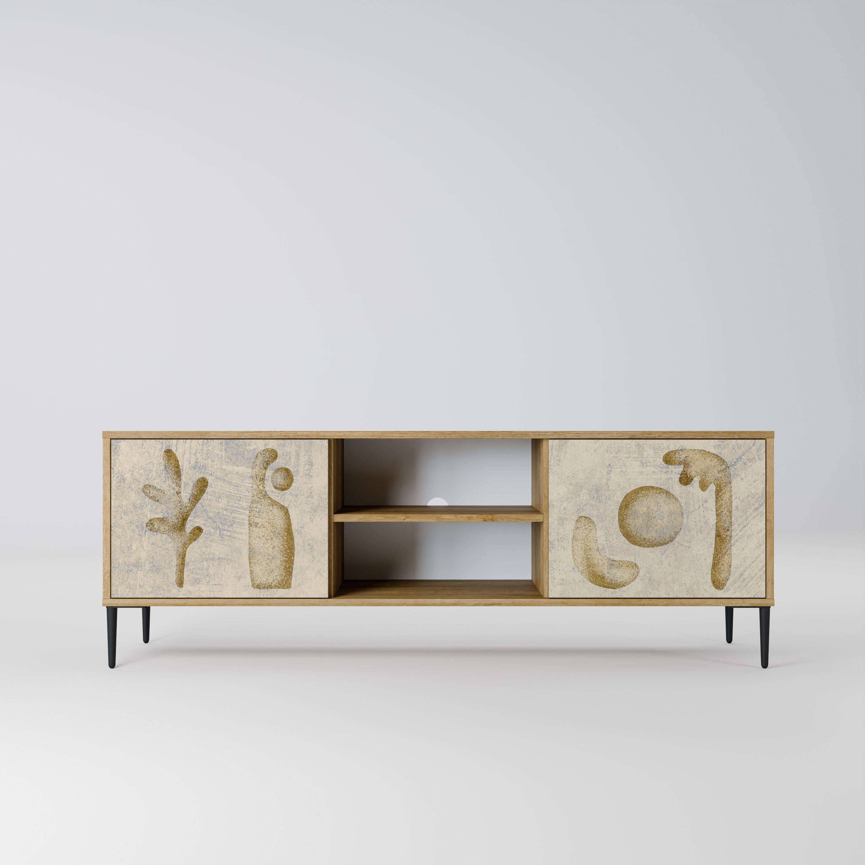 SAND SCULPTURES Mueble de TV de 2 puertas con efecto roble