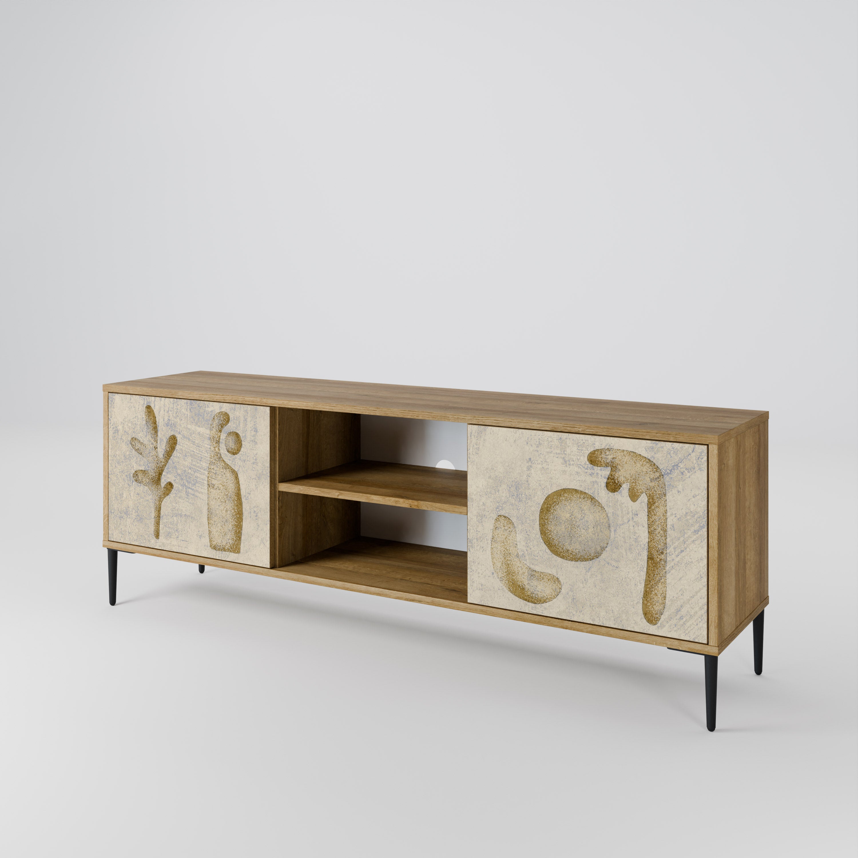 SAND SCULPTURES Mueble de TV de 2 puertas con efecto roble