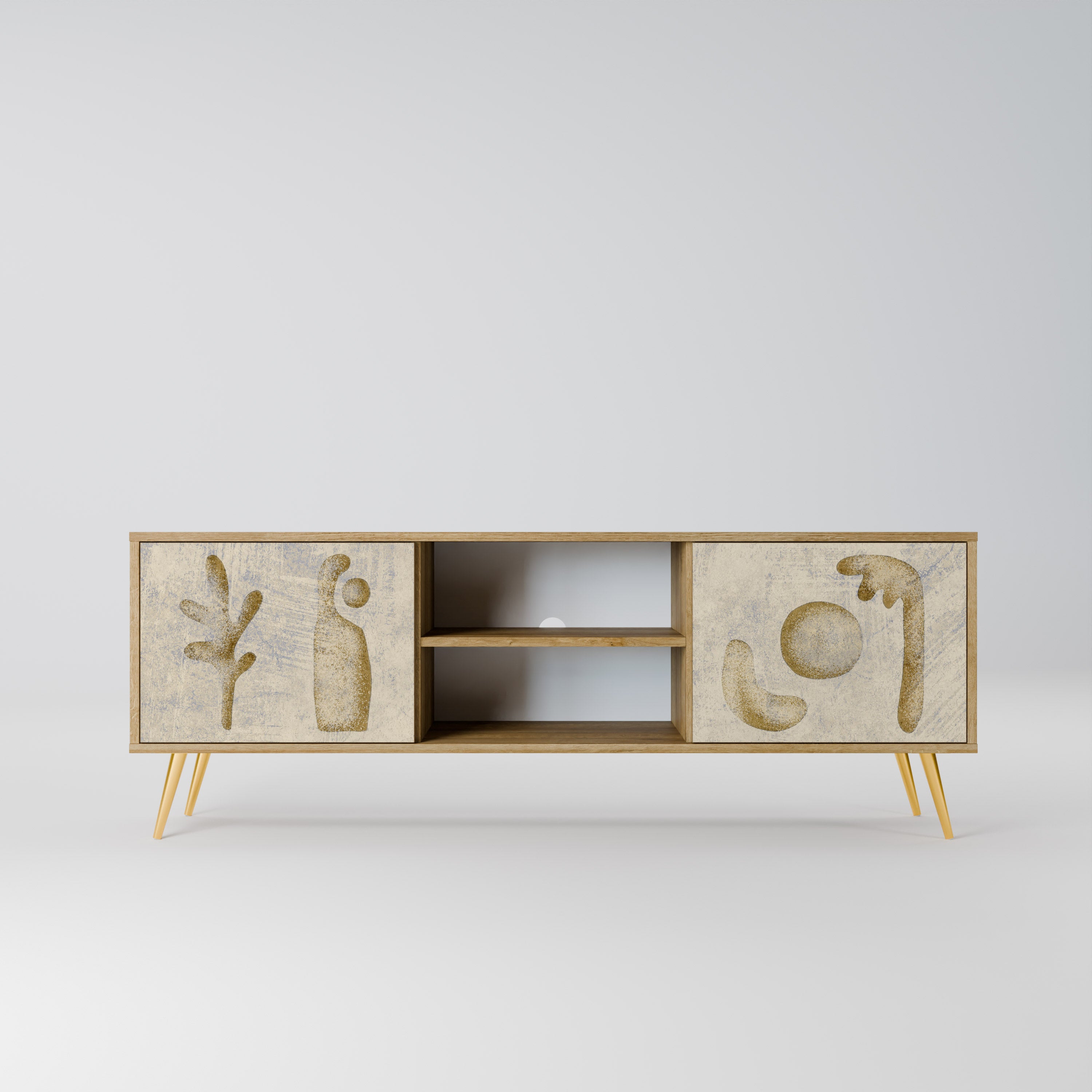 SAND SCULPTURES Mueble de TV de 2 puertas con efecto roble