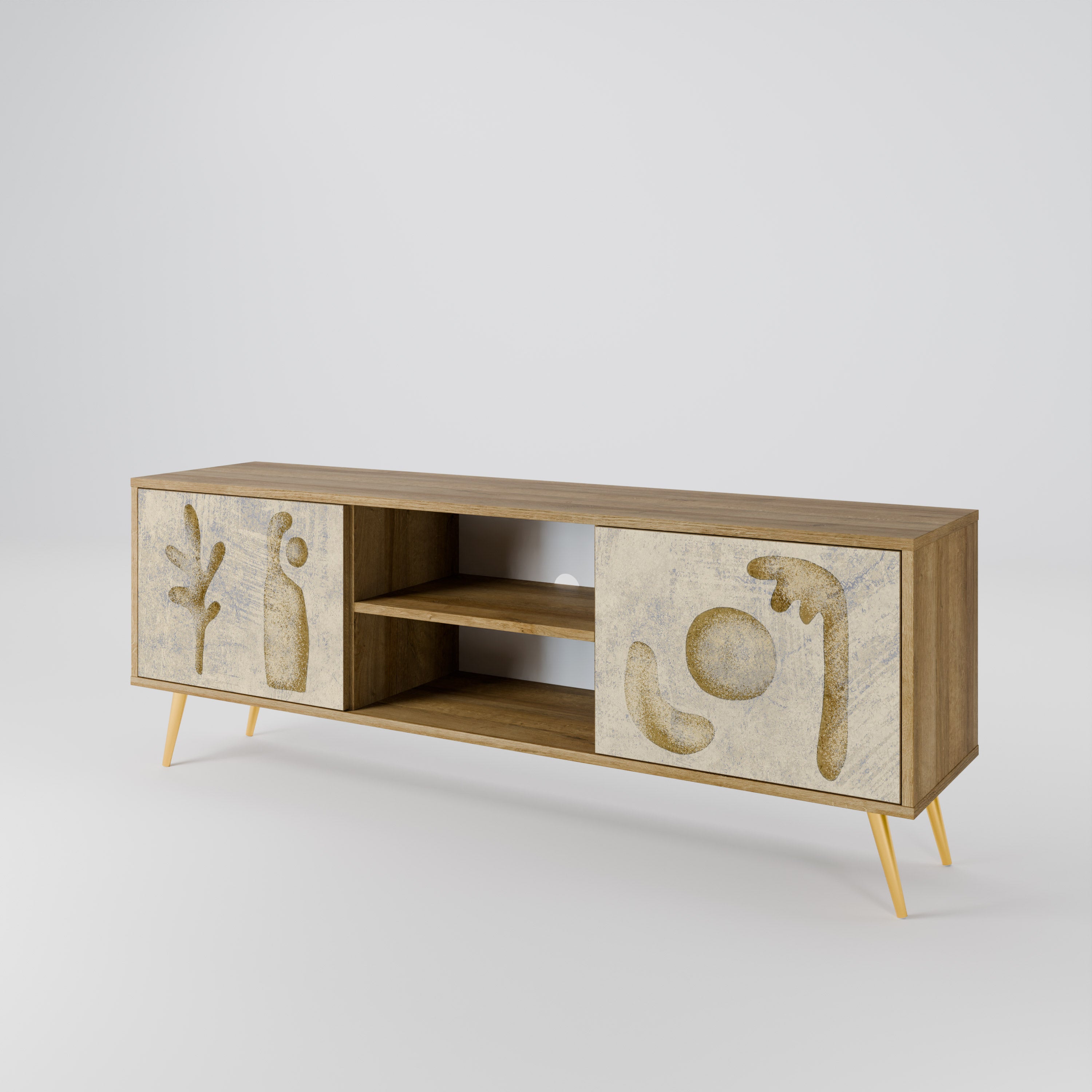 SAND SCULPTURES Mueble de TV de 2 puertas con efecto roble