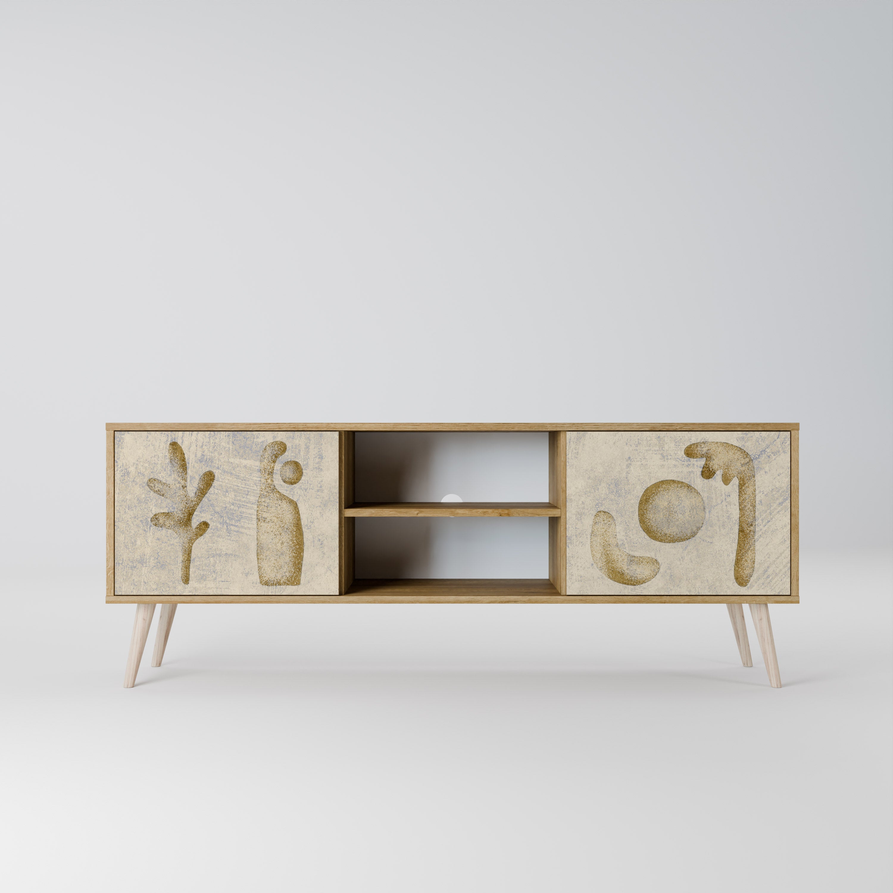 SAND SCULPTURES Mueble de TV de 2 puertas con efecto roble