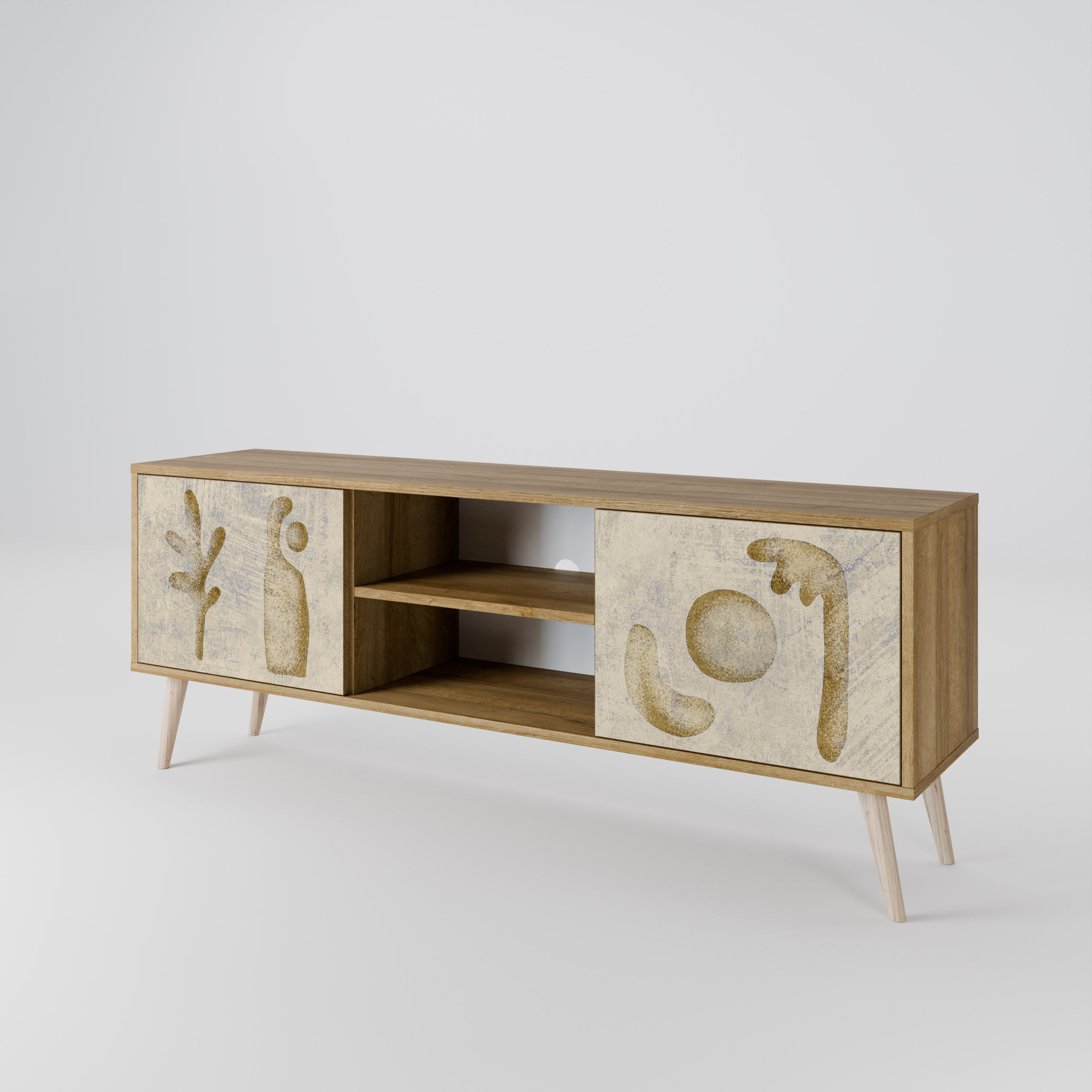 SAND SCULPTURES Mueble de TV de 2 puertas con efecto roble