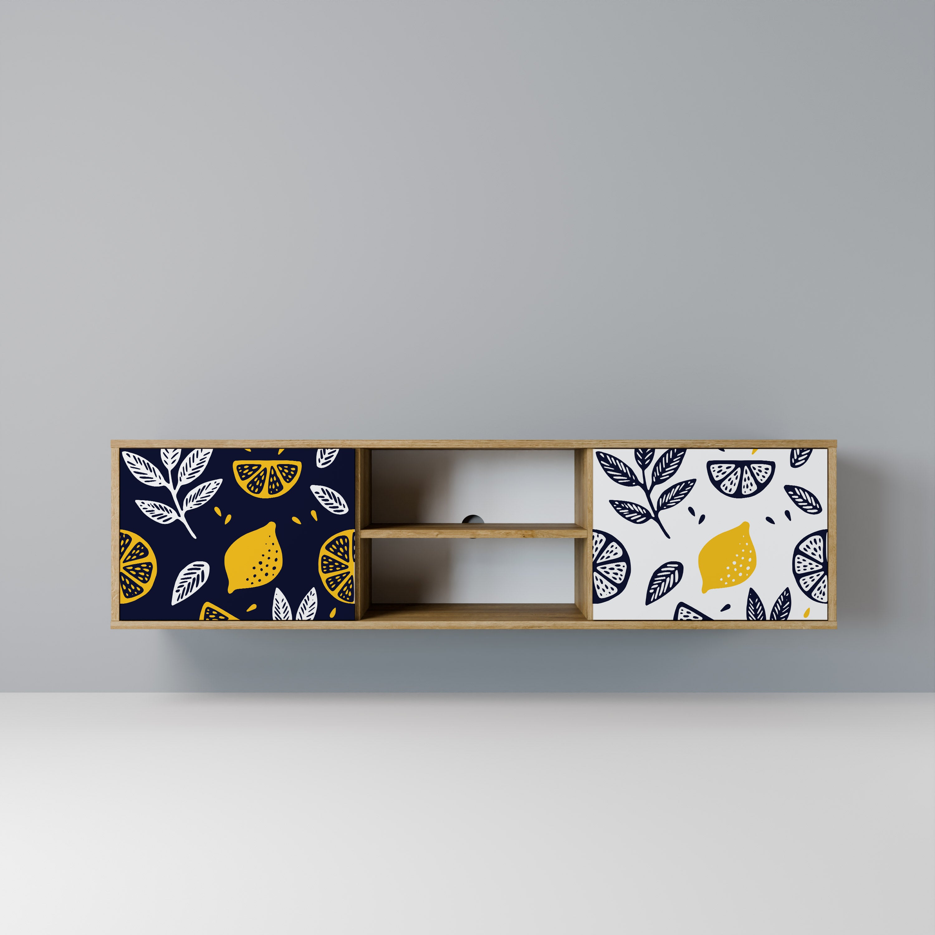 Mueble de TV de 2 puertas en blanco y negro con efecto roble CITRUS