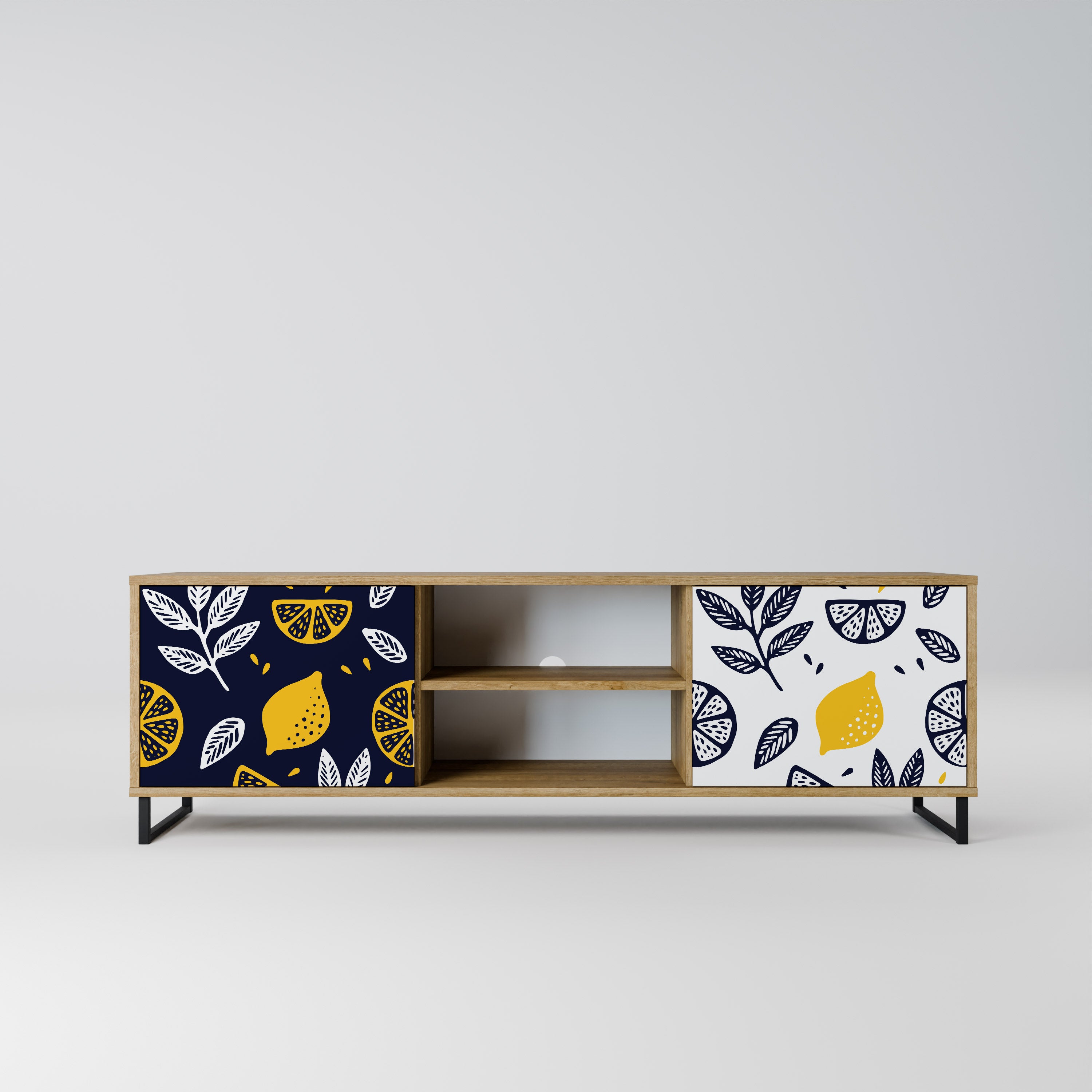 Mueble de TV de 2 puertas en blanco y negro con efecto roble CITRUS