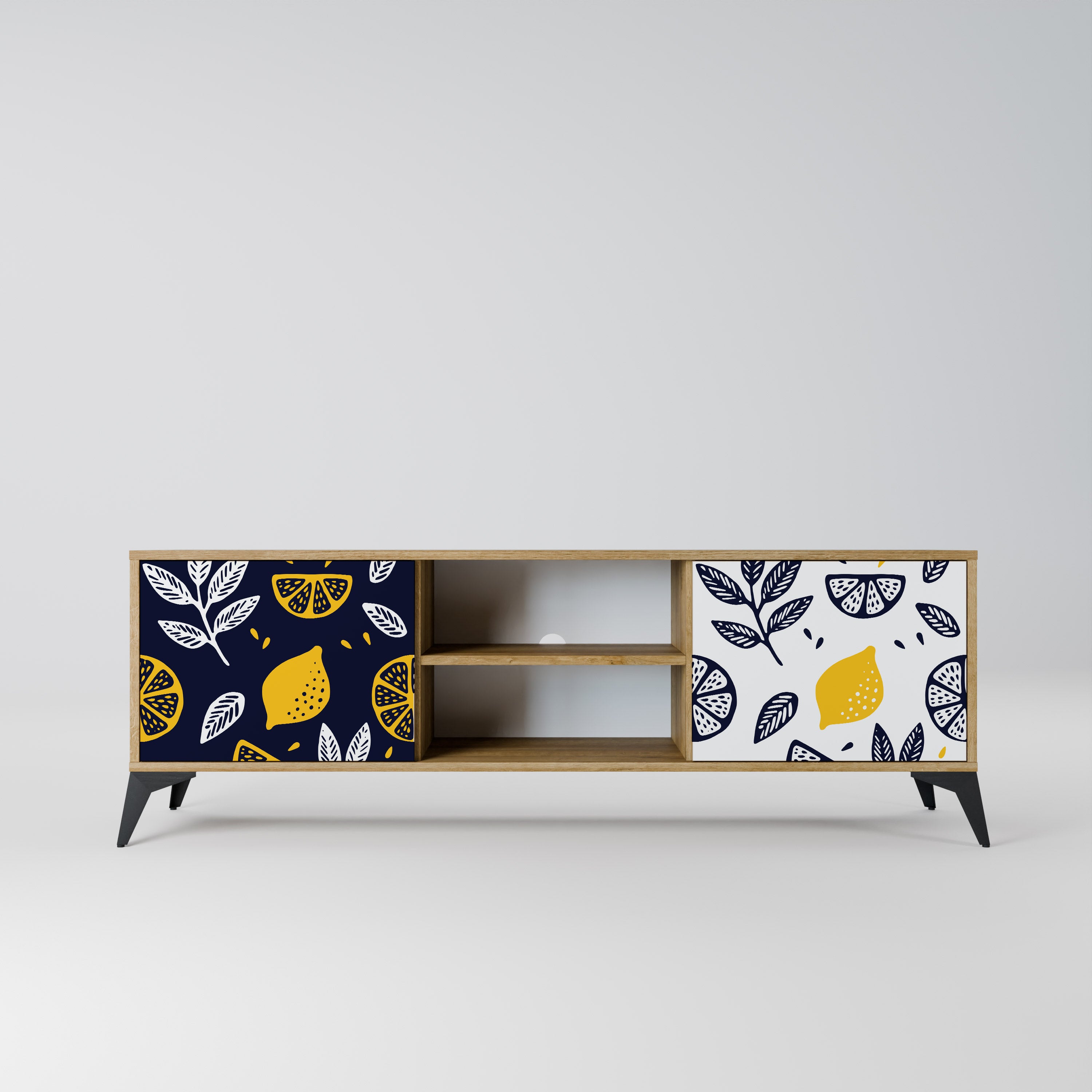 Mueble de TV de 2 puertas en blanco y negro con efecto roble CITRUS