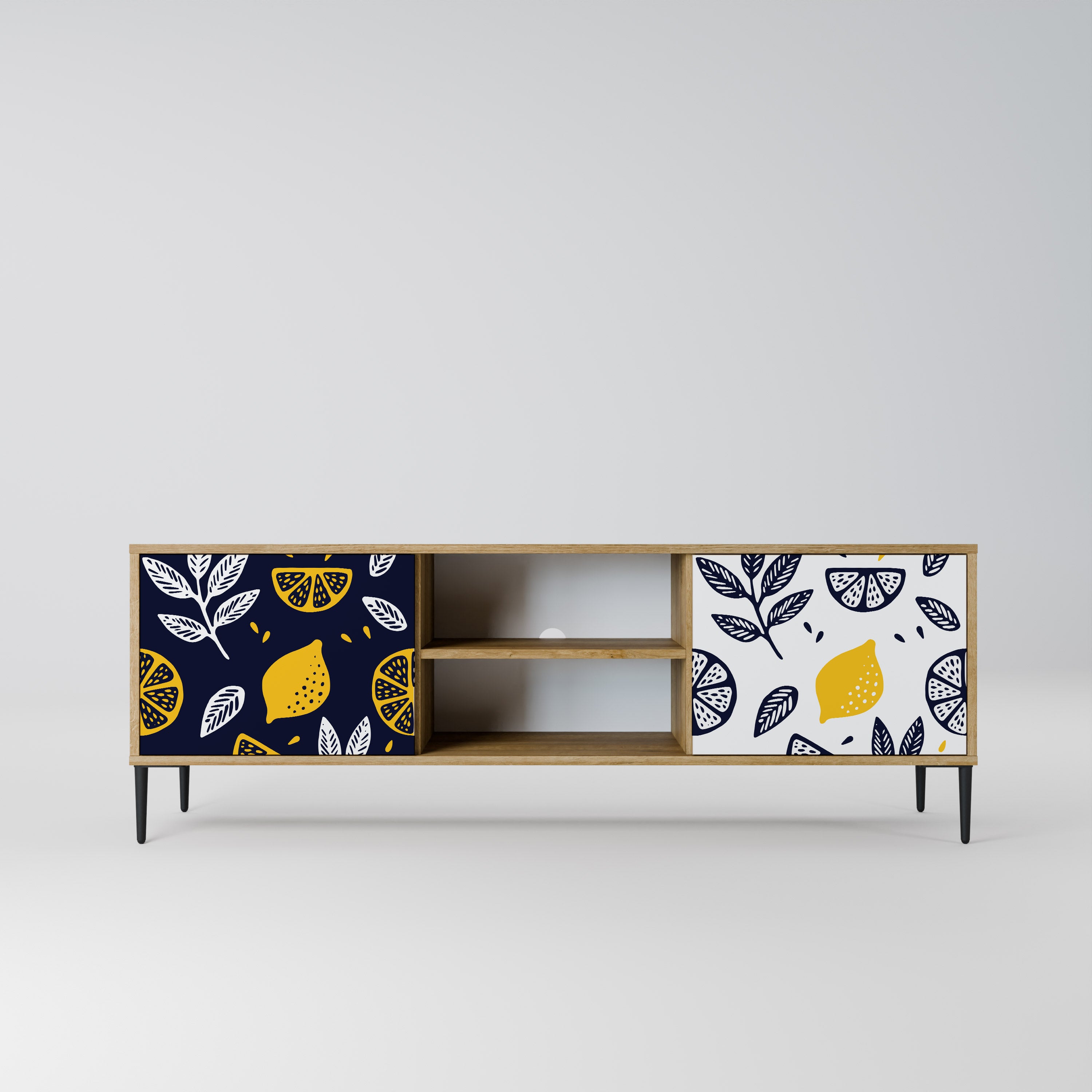 Mueble de TV de 2 puertas en blanco y negro con efecto roble CITRUS