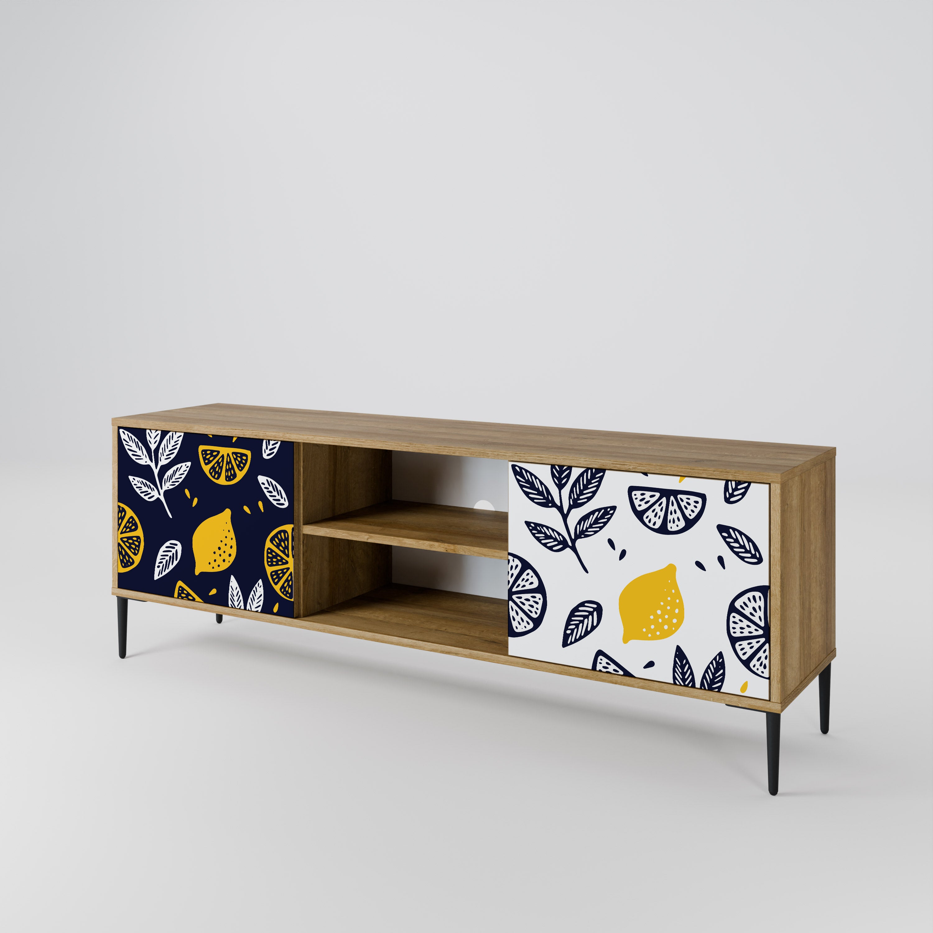 Mueble de TV de 2 puertas en blanco y negro con efecto roble CITRUS