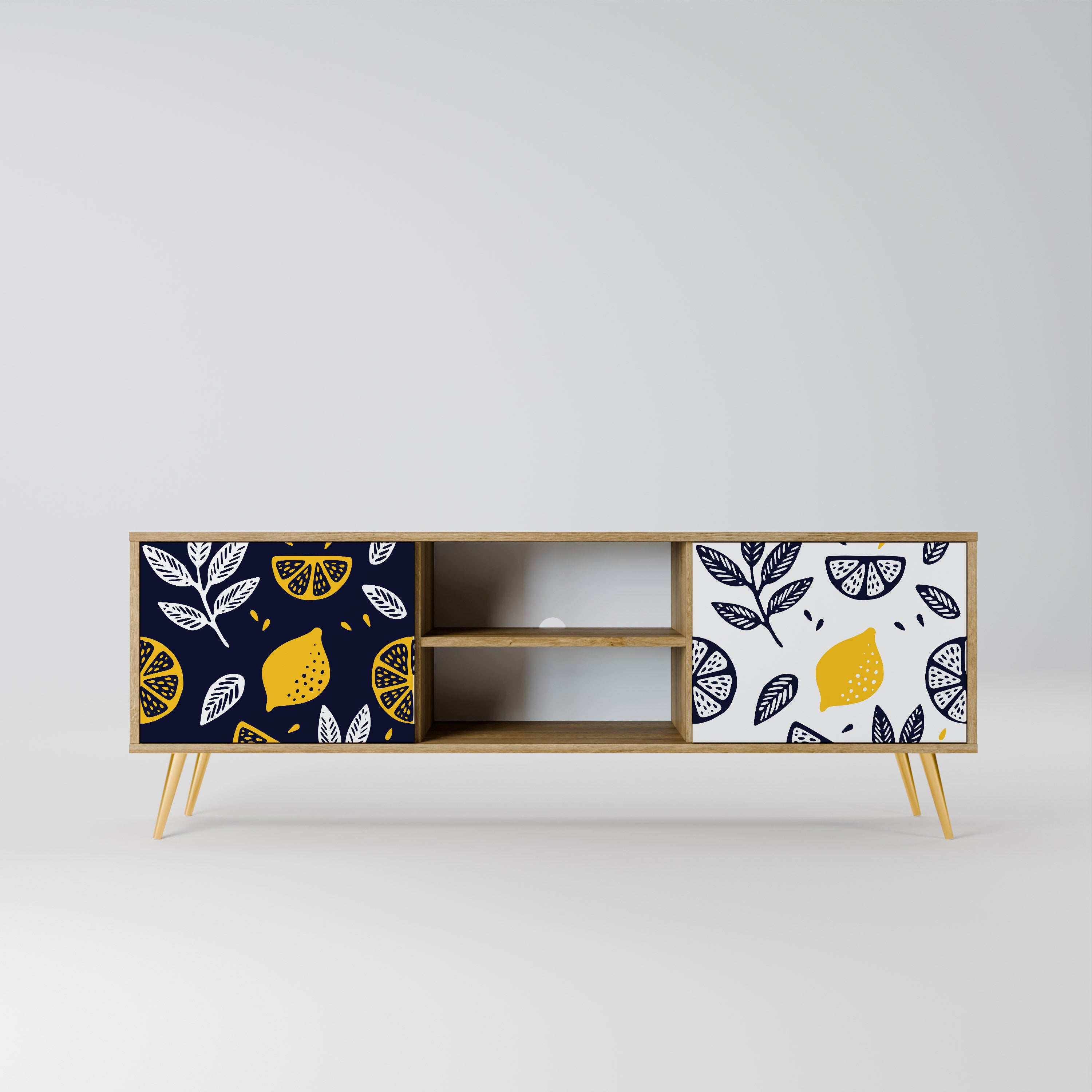 Mueble de TV de 2 puertas en blanco y negro con efecto roble CITRUS