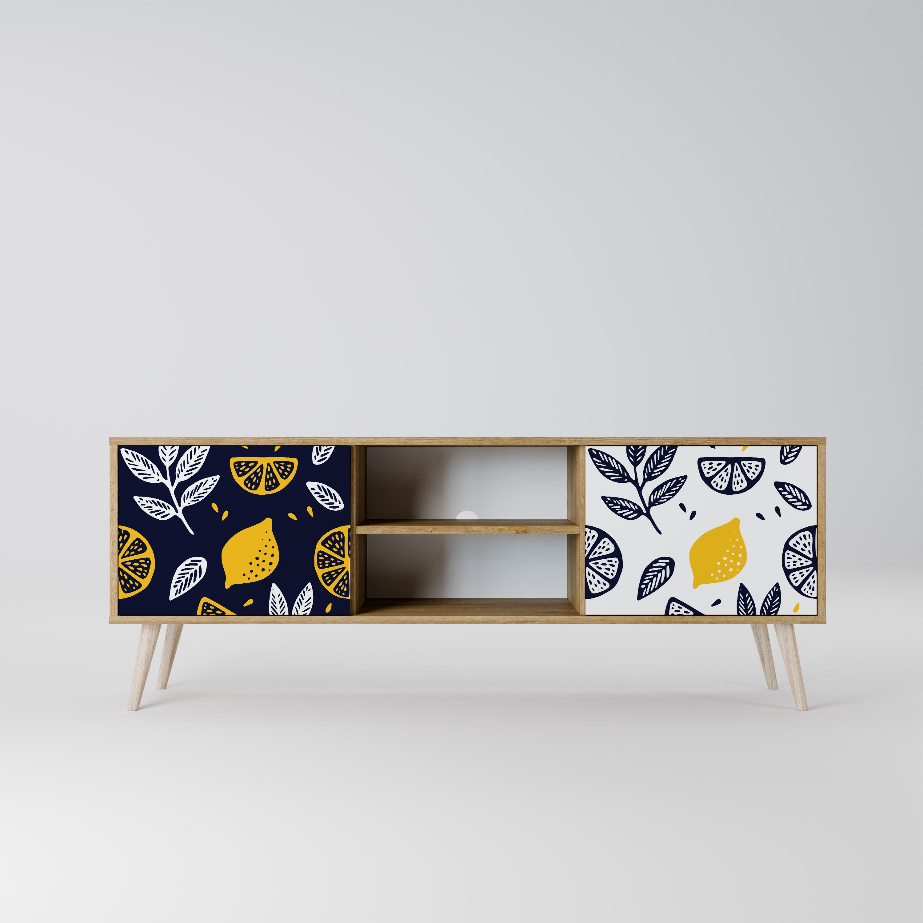 Mueble de TV de 2 puertas en blanco y negro con efecto roble CITRUS