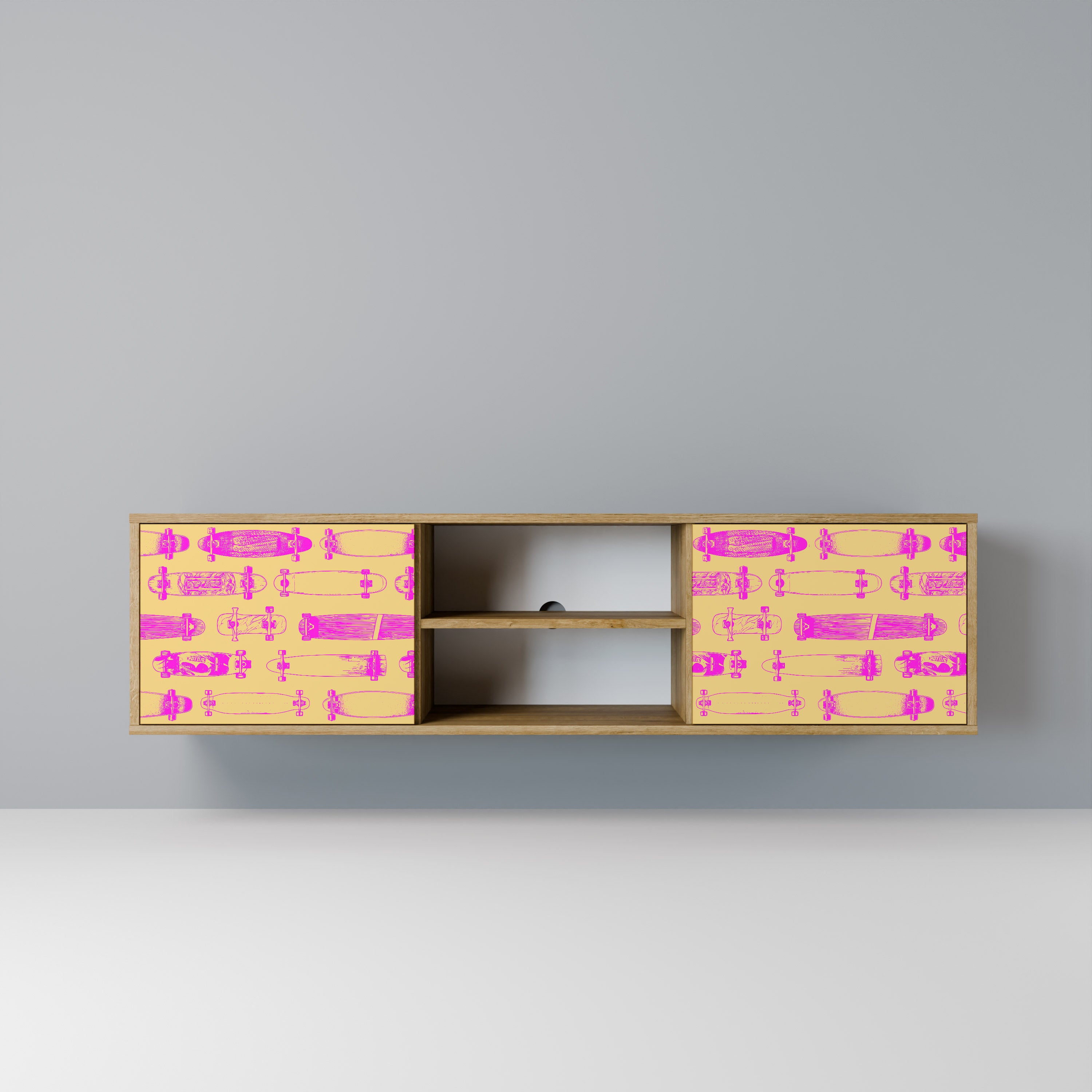 Mueble de TV de 2 puertas SKATEBOARD ARTISTRY con efecto roble