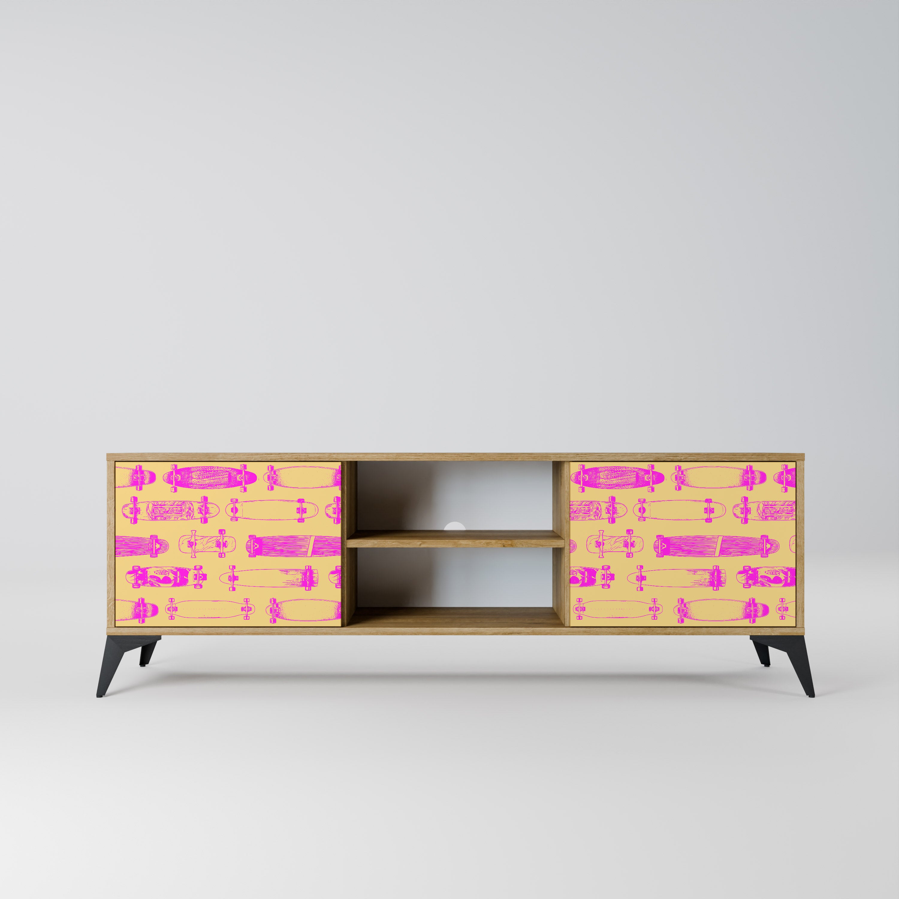 Mueble de TV de 2 puertas SKATEBOARD ARTISTRY con efecto roble