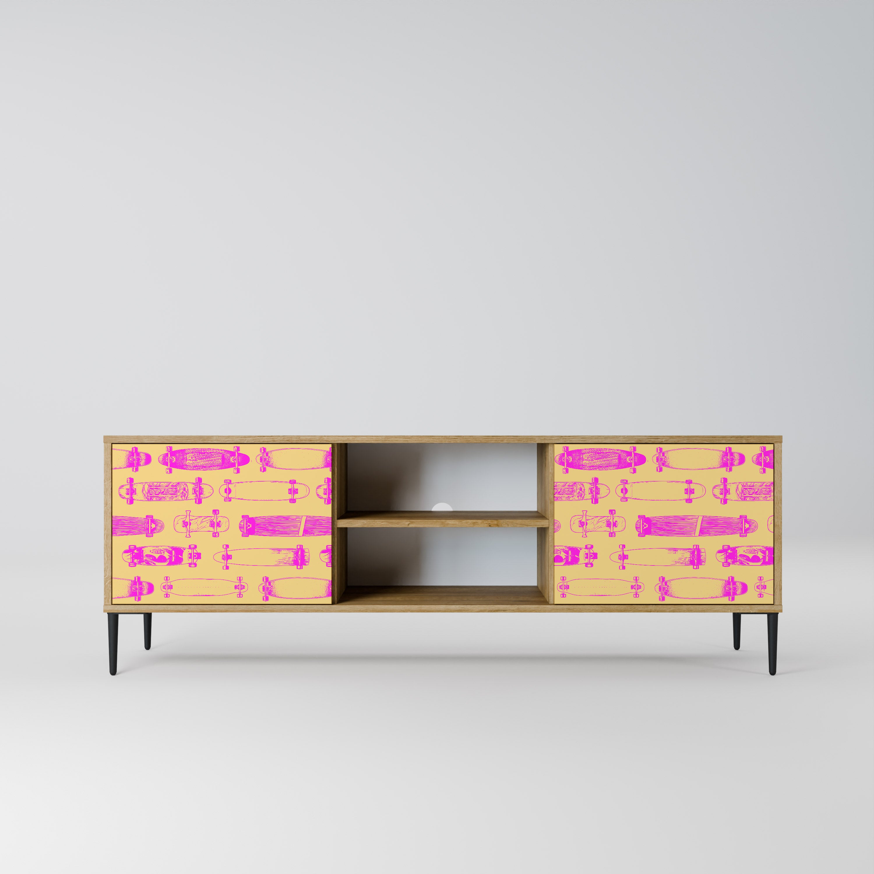Mueble de TV de 2 puertas SKATEBOARD ARTISTRY con efecto roble