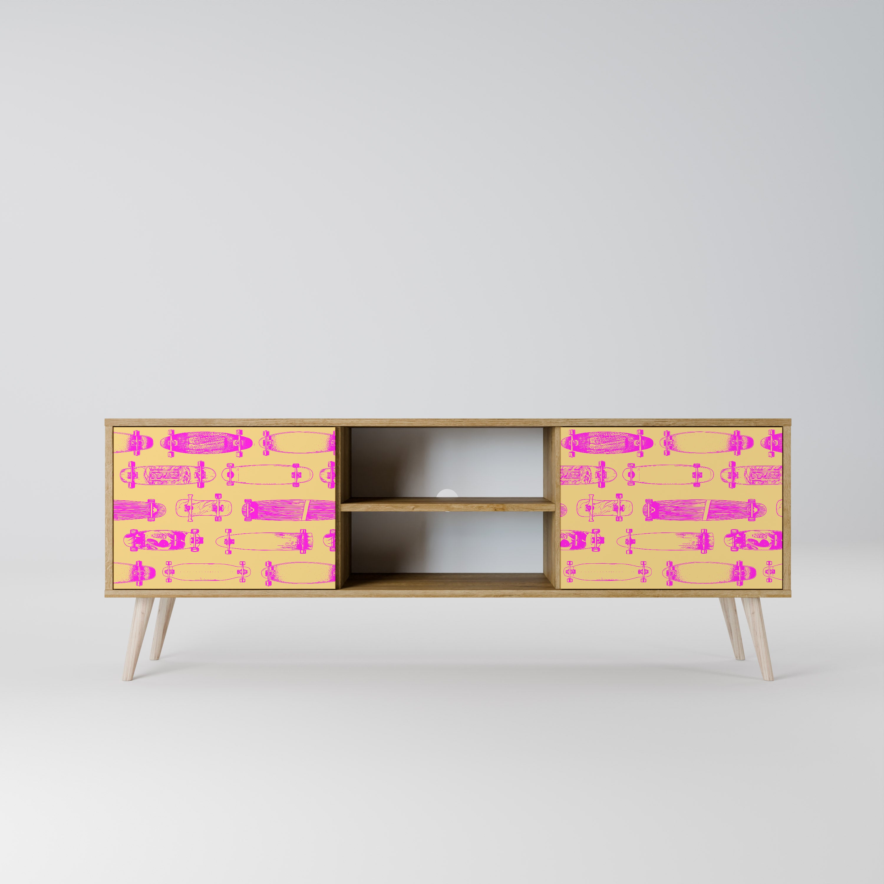 Mueble de TV de 2 puertas SKATEBOARD ARTISTRY con efecto roble