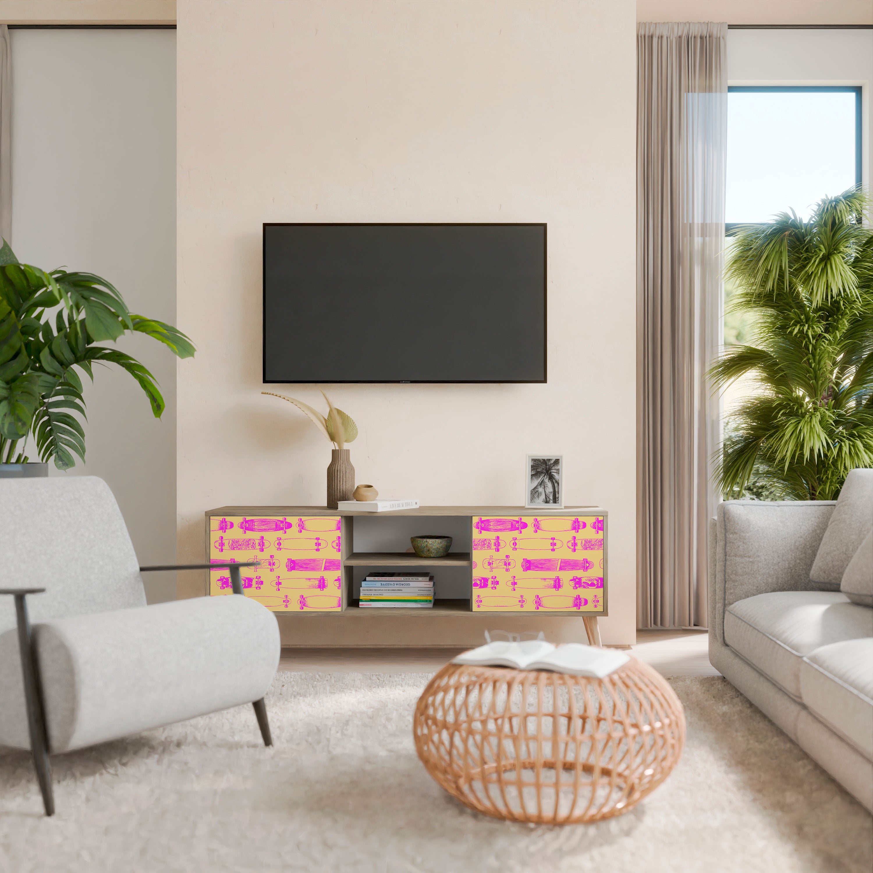 Mueble de TV de 2 puertas SKATEBOARD ARTISTRY con efecto roble