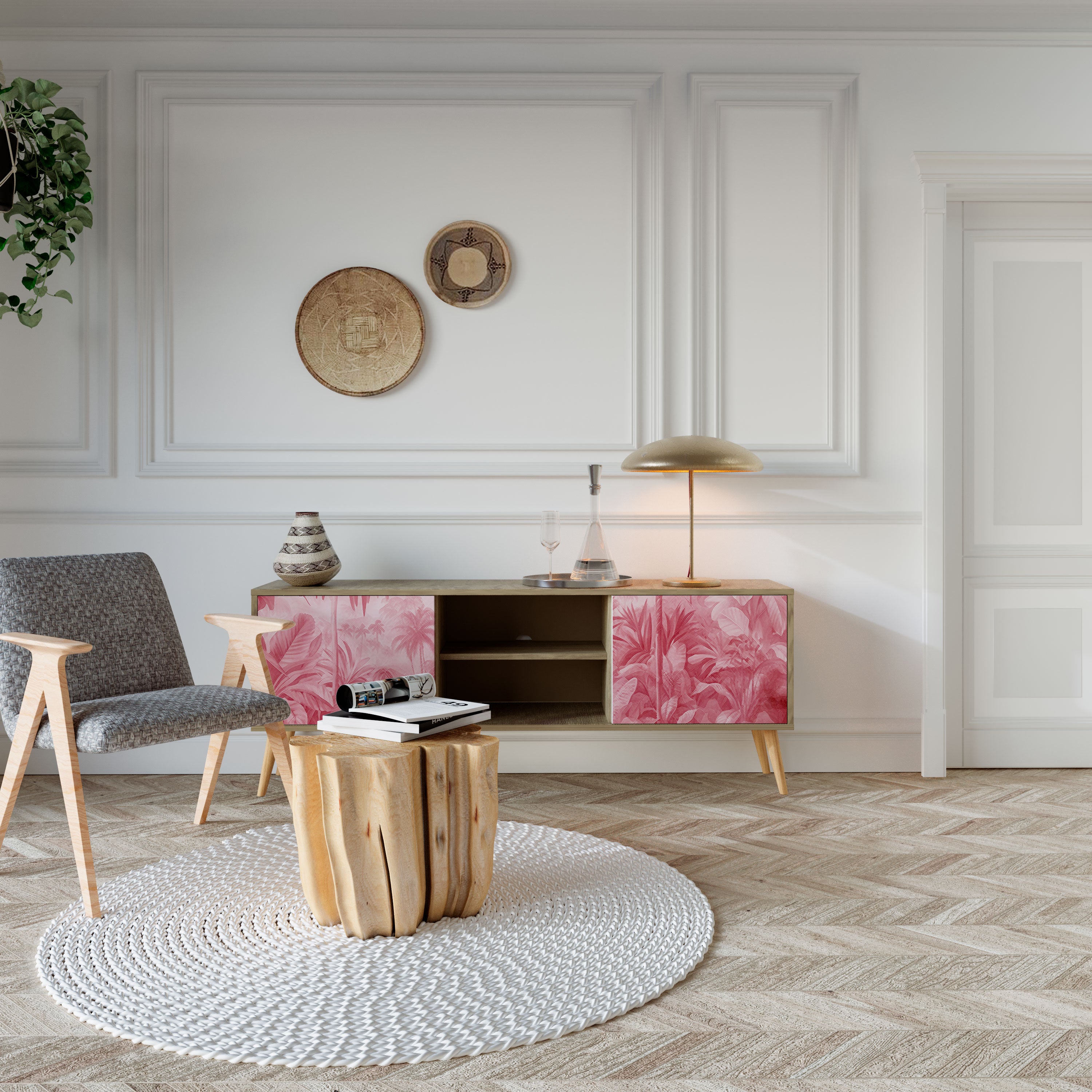 Mueble de TV SWEET TROPICS de 2 puertas con efecto roble
