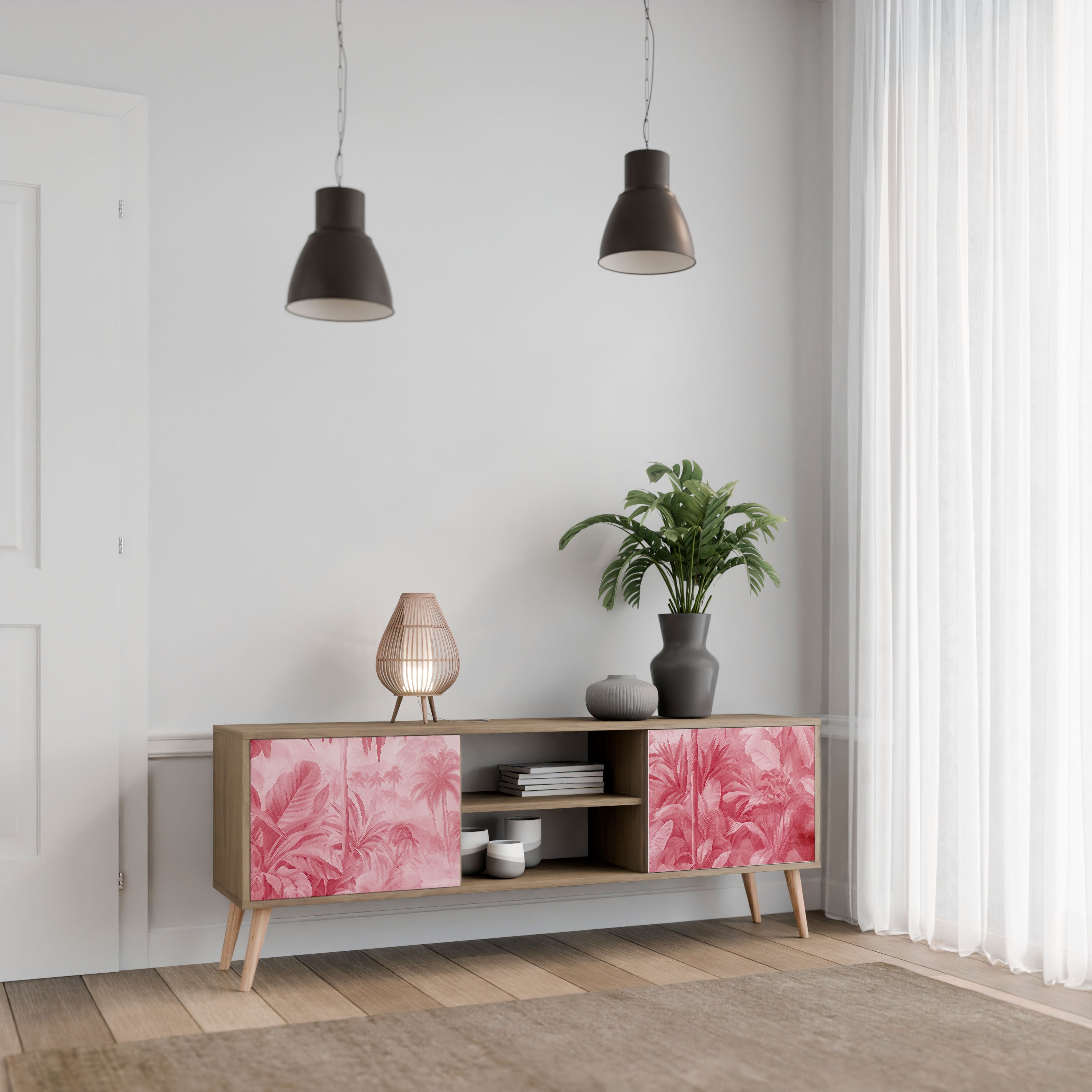 Mueble de TV SWEET TROPICS de 2 puertas con efecto roble