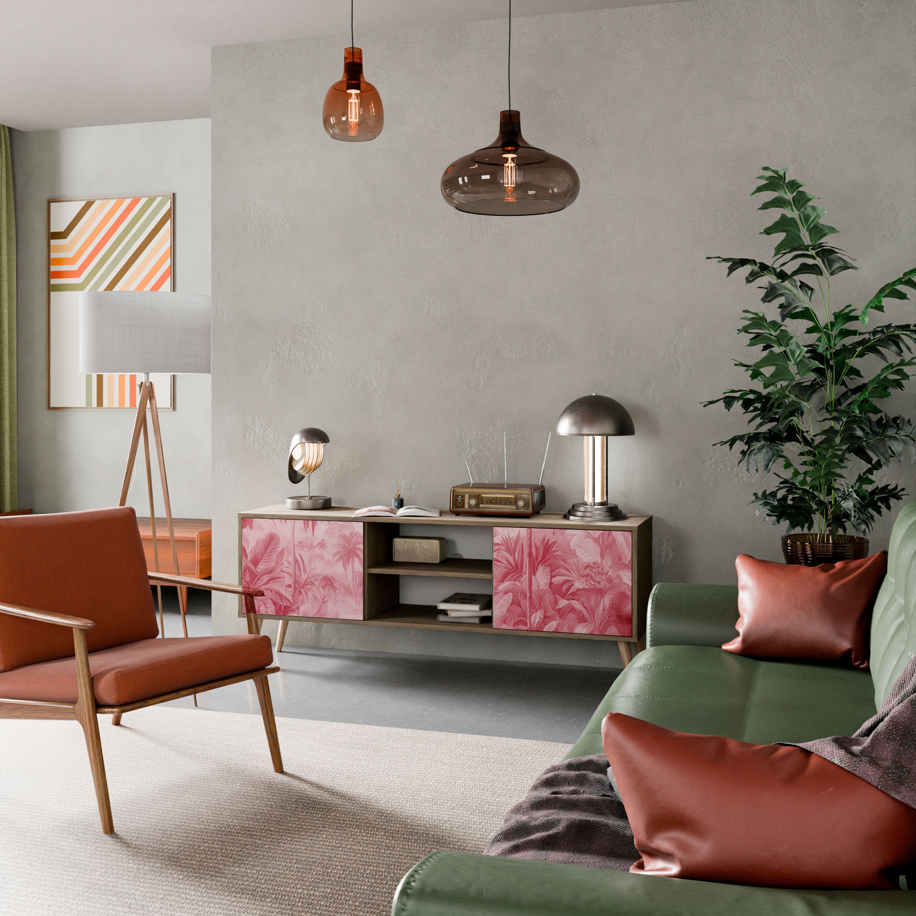 Mueble de TV SWEET TROPICS de 2 puertas con efecto roble