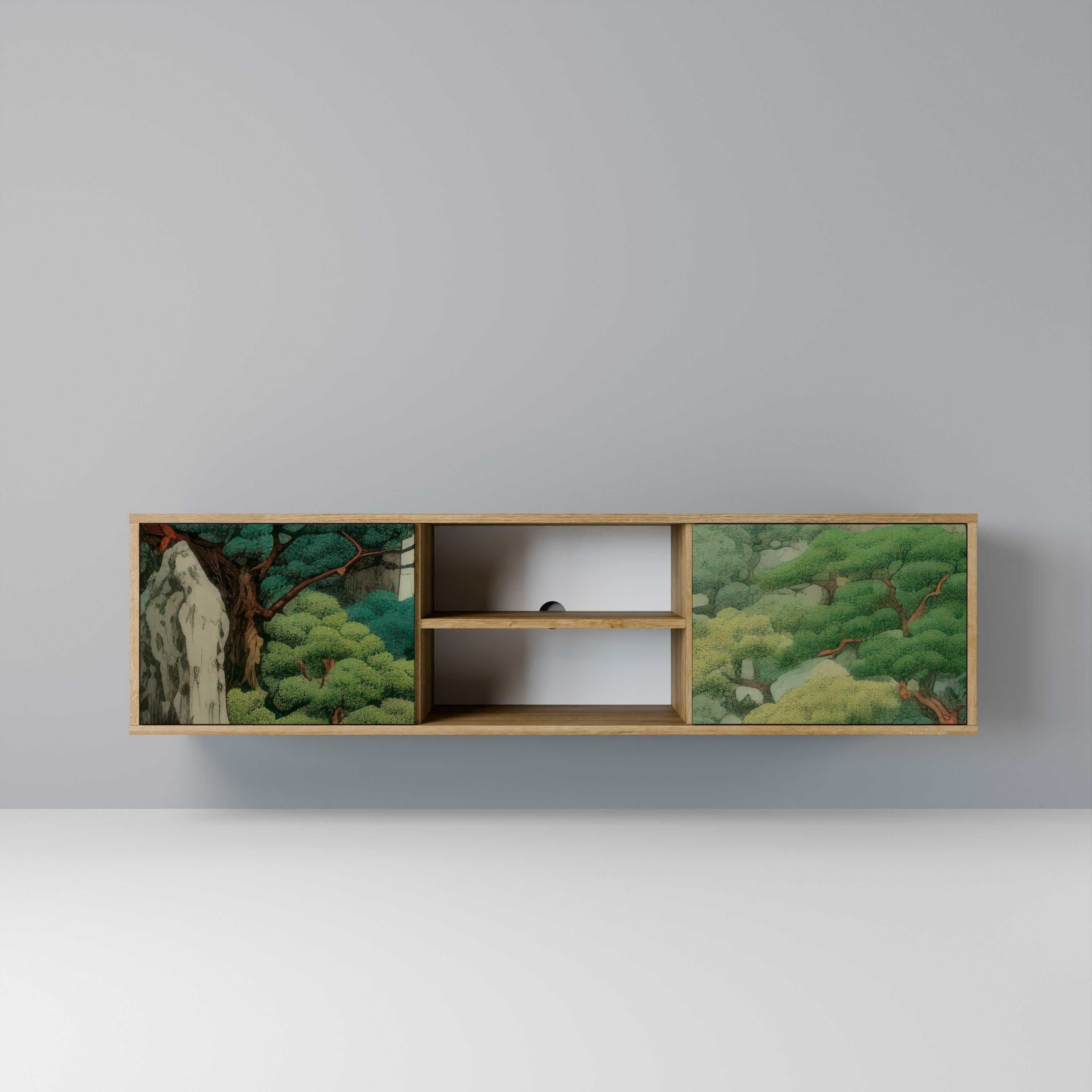Mueble de TV de 2 puertas VERDURE ABYSS con efecto roble
