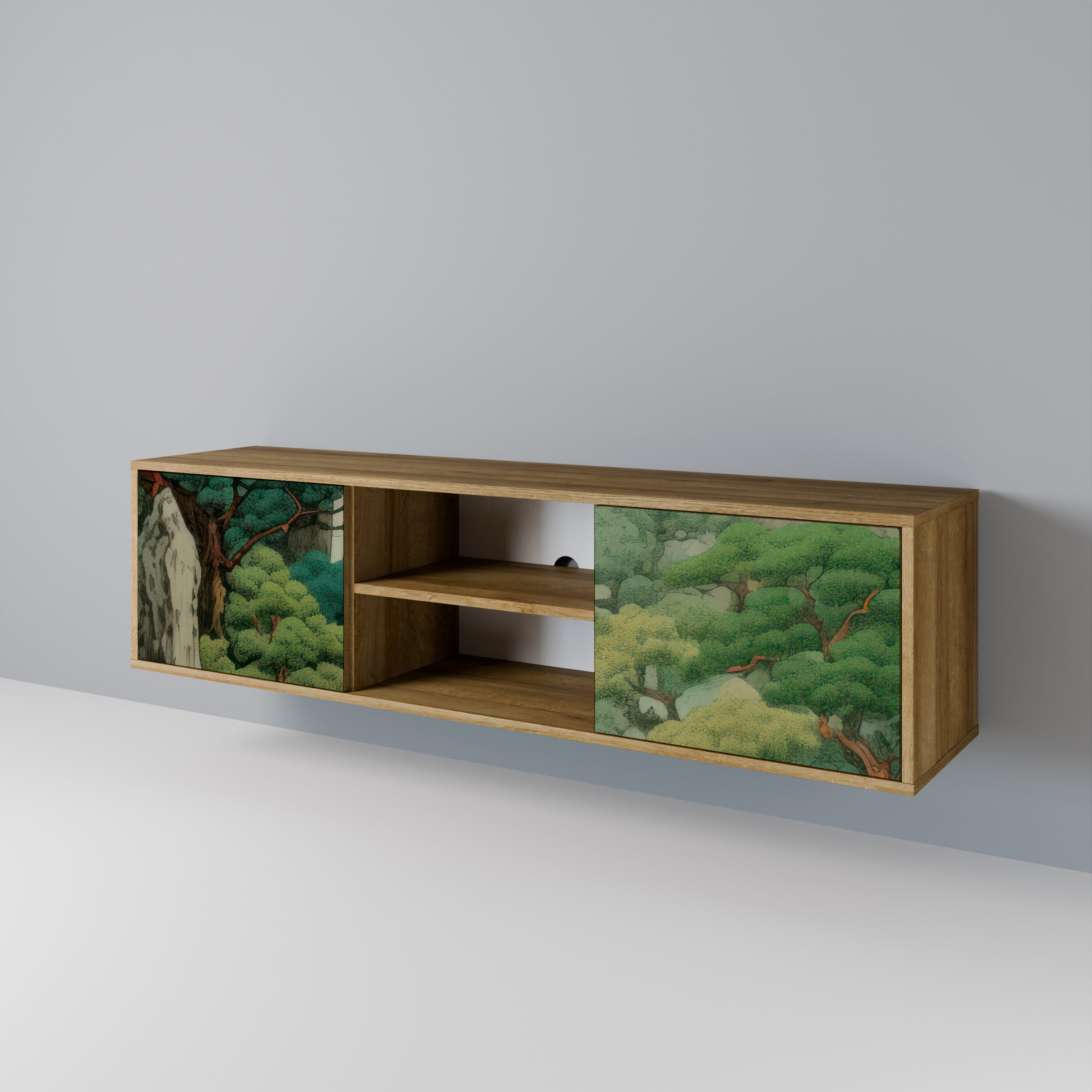 Mueble de TV de 2 puertas VERDURE ABYSS con efecto roble