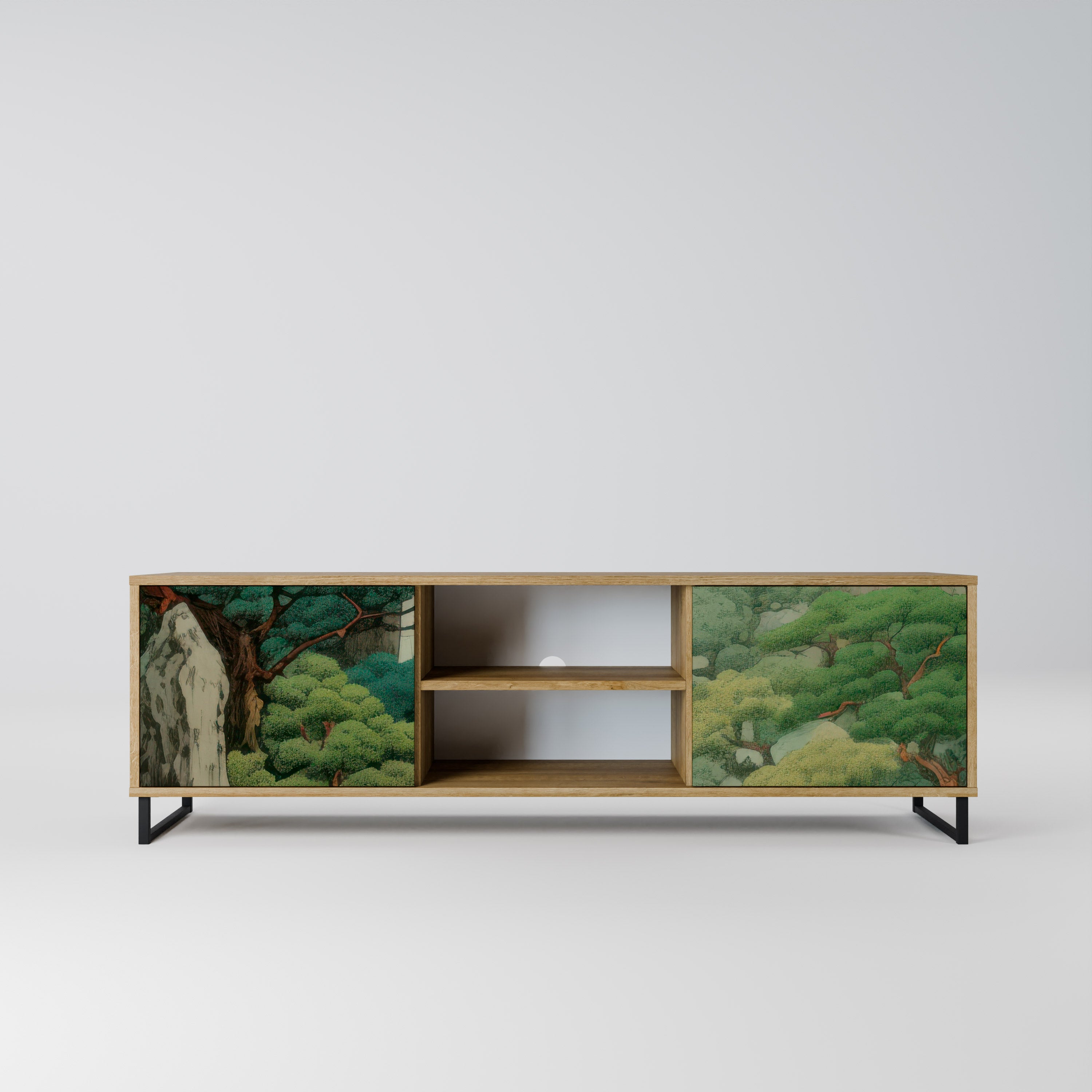Mueble de TV de 2 puertas VERDURE ABYSS con efecto roble