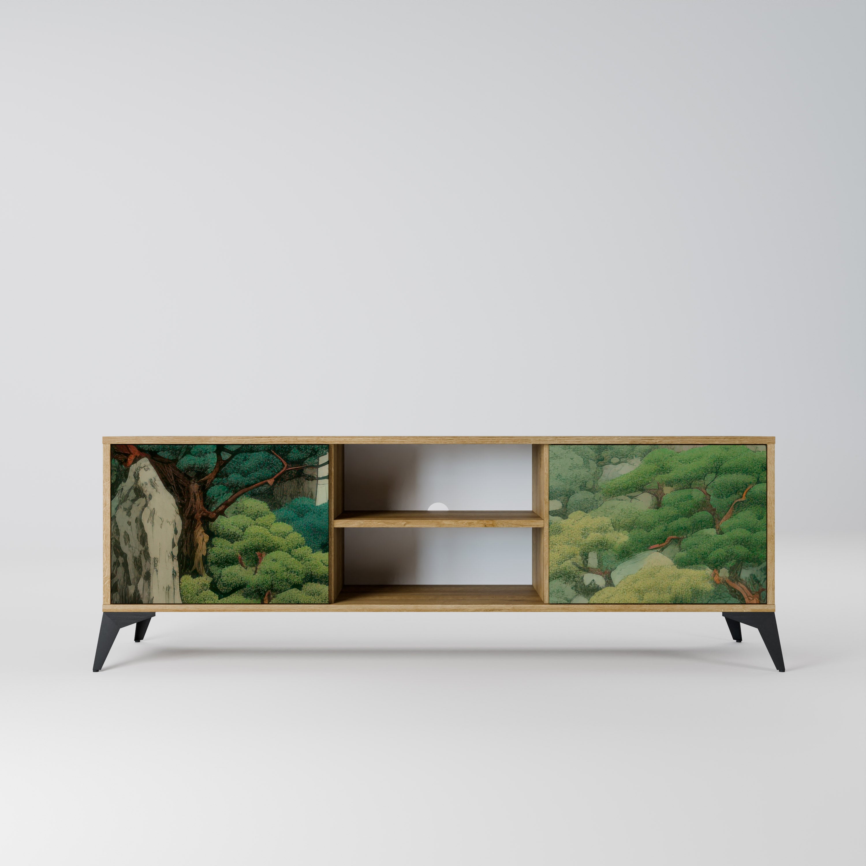 Mueble de TV de 2 puertas VERDURE ABYSS con efecto roble