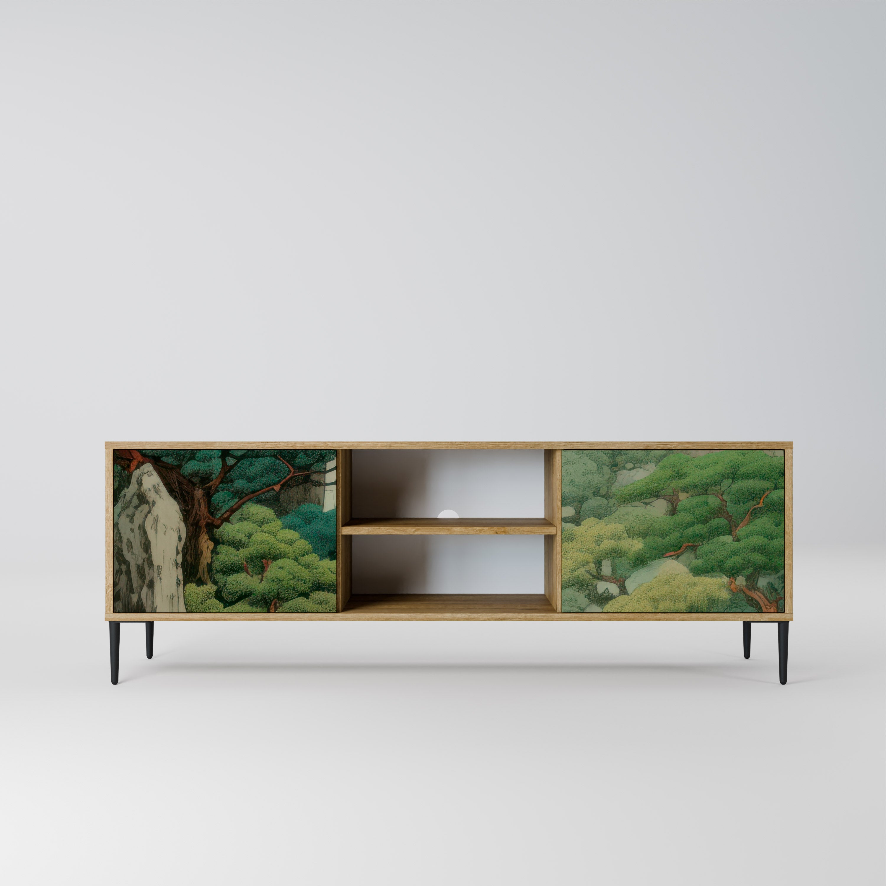 Mueble de TV de 2 puertas VERDURE ABYSS con efecto roble